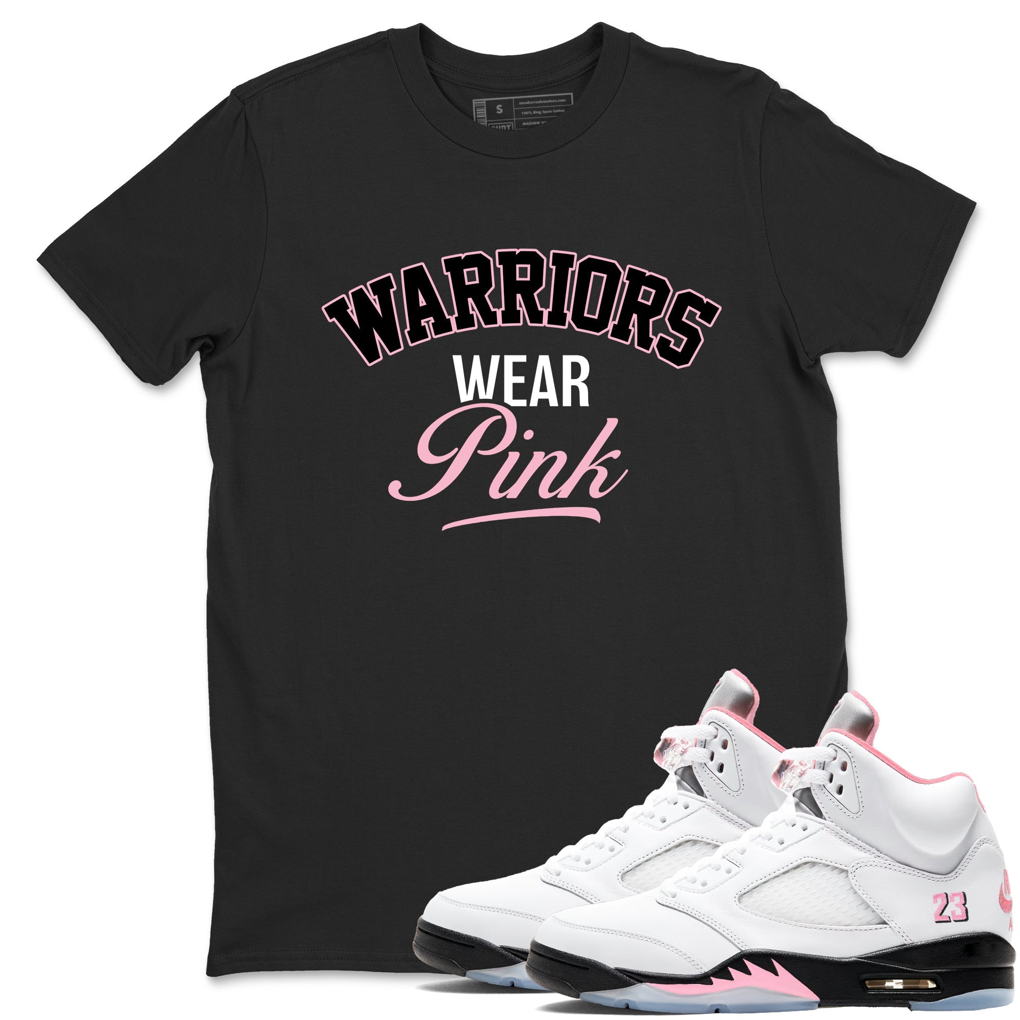 Sneaker Threads  Sneaker Tees To Match Air Jordan 5 Medium Soft Pink  Warriors Wear Pink Graphic Tee Black 1. Perfect for Jordan releases 2025 colorways.