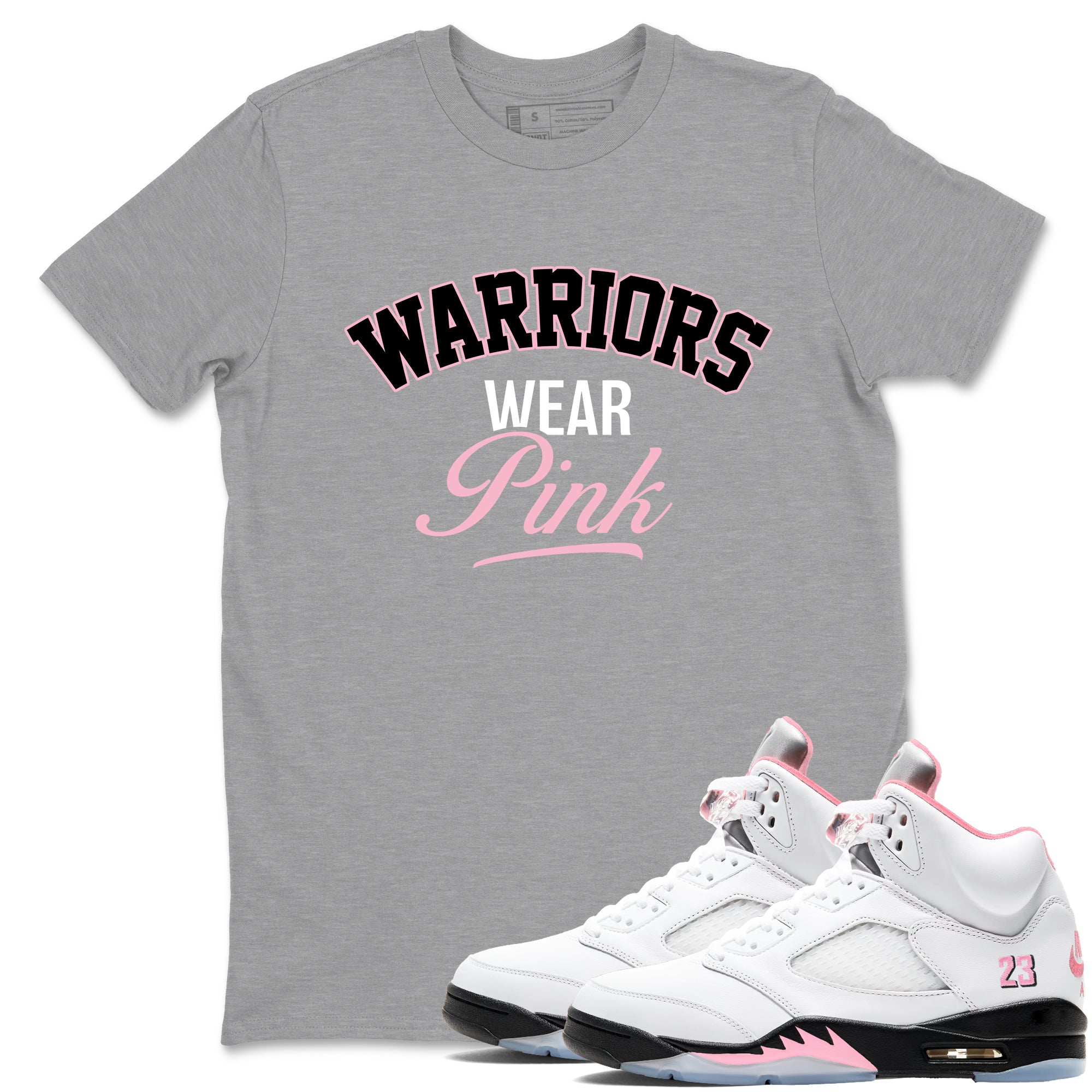 Sneaker Threads  Sneaker Tees To Match Air Jordan 5 Medium Soft Pink  Warriors Wear Pink Graphic Tee Heather Grey 1. Perfect for Jordan releases 2025 colorways.