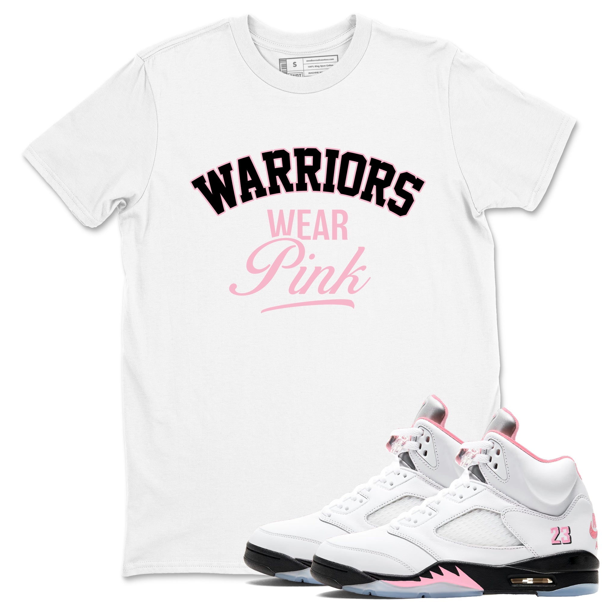Sneaker Threads  Sneaker Tees To Match Air Jordan 5 Medium Soft Pink  Warriors Wear Pink Graphic Tee White 1. Perfect for Jordan releases 2025 colorways.
