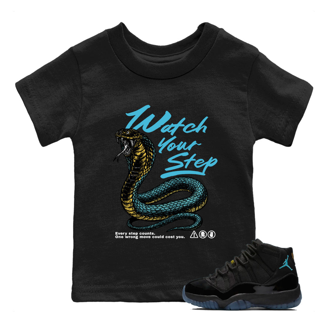 Sneaker Threads  Sneaker Tees To Match Air Jordan 11 Retro Gamma  Watch Your Step Youth Graphic Tee Black 1. Perfect for Jordan releases 2025 colorways.