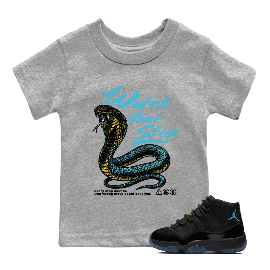 Sneaker Threads  Sneaker Tees To Match Air Jordan 11 Retro Gamma  Watch Your Step Youth Graphic Tee Heather Grey 1. Perfect for Jordan releases 2025 colorways.