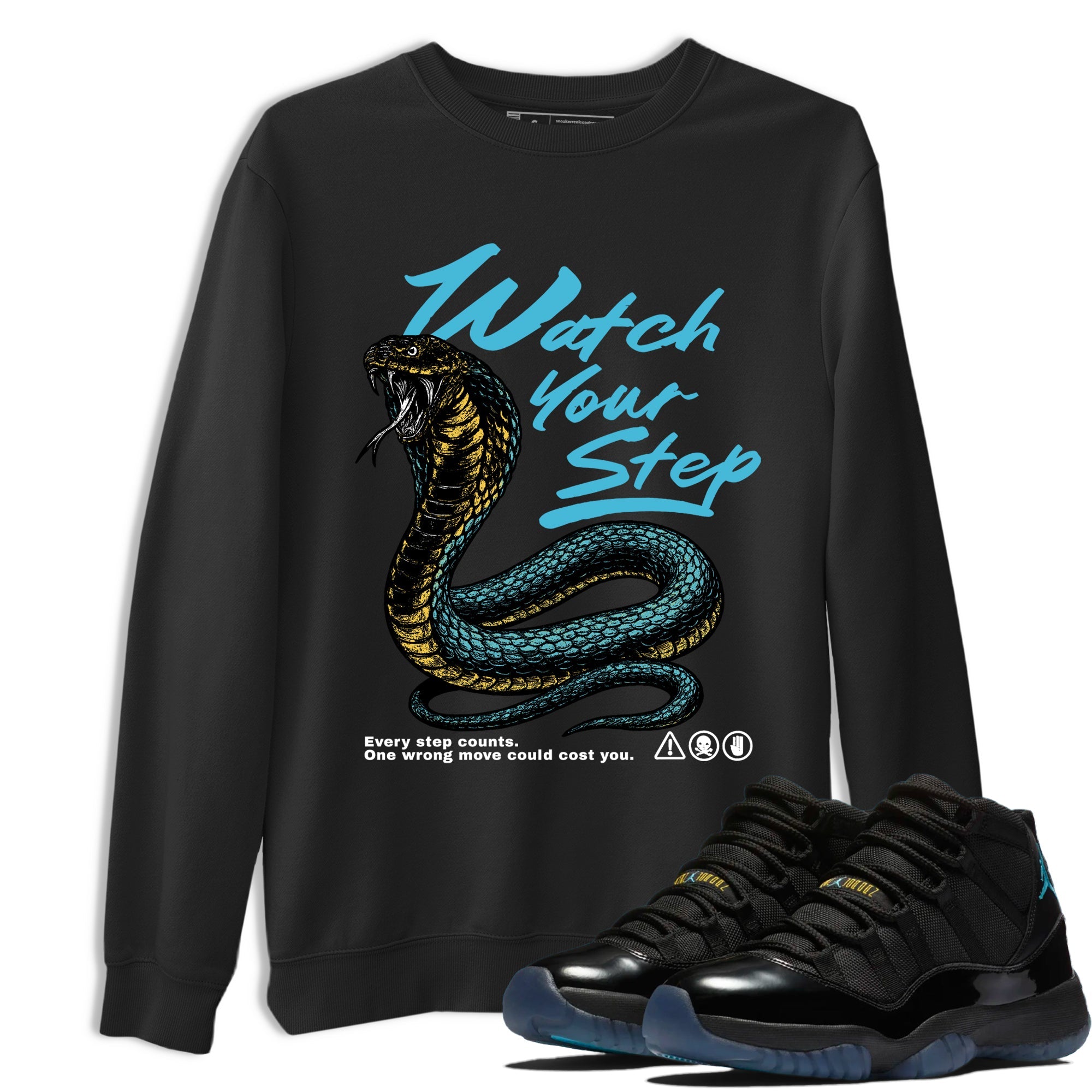 Sneaker Threads  Sneaker Tees To Match Air Jordan 11 Retro Gamma  Watch Your Step Graphic Tee Black 1. Perfect for Jordan releases 2025 colorways.