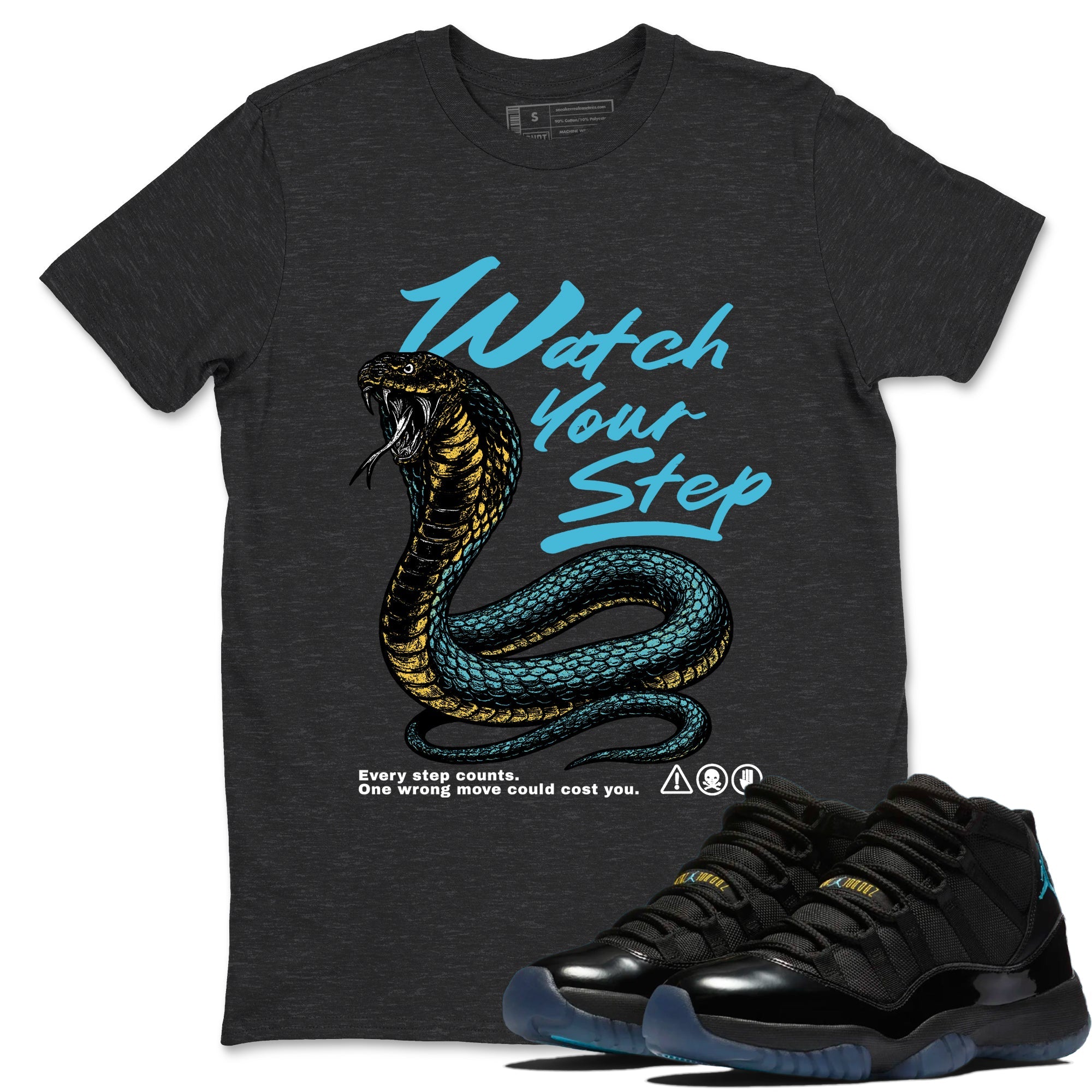 Sneaker Threads  Sneaker Tees To Match Air Jordan 11 Retro Gamma  Watch Your Step Graphic Tee Charcoal Heather 1. Perfect for Jordan releases 2025 colorways.