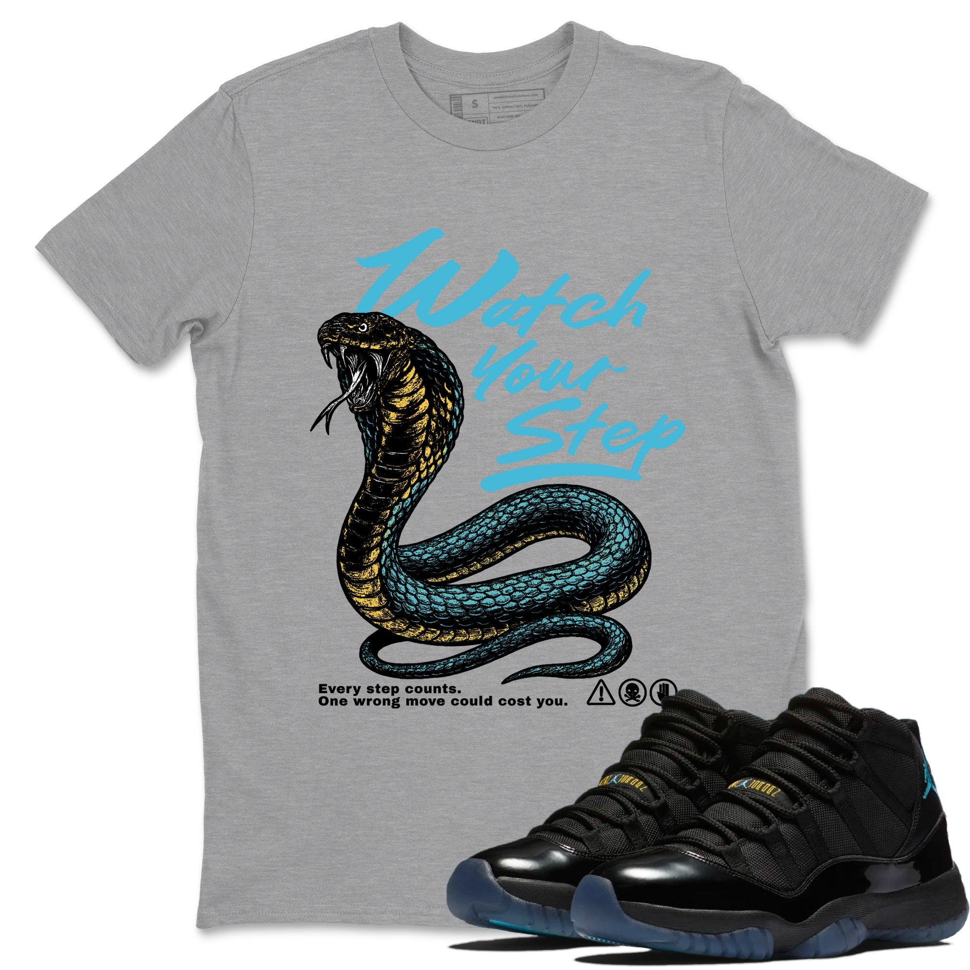 Sneaker Threads  Sneaker Tees To Match Air Jordan 11 Retro Gamma  Watch Your Step Graphic Tee Heather Grey 1. Perfect for Jordan releases 2025 colorways.