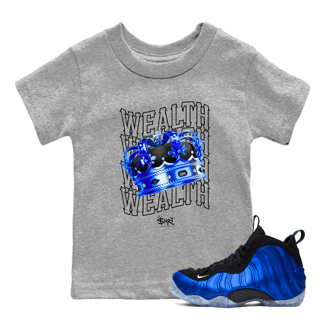 Foams One Royal shirts to match jordans Wealth sneaker match tees Air Foamposite One Royal match shoes to clothes Drip Gear Zone Youth Baby Heather Grey 1 tee