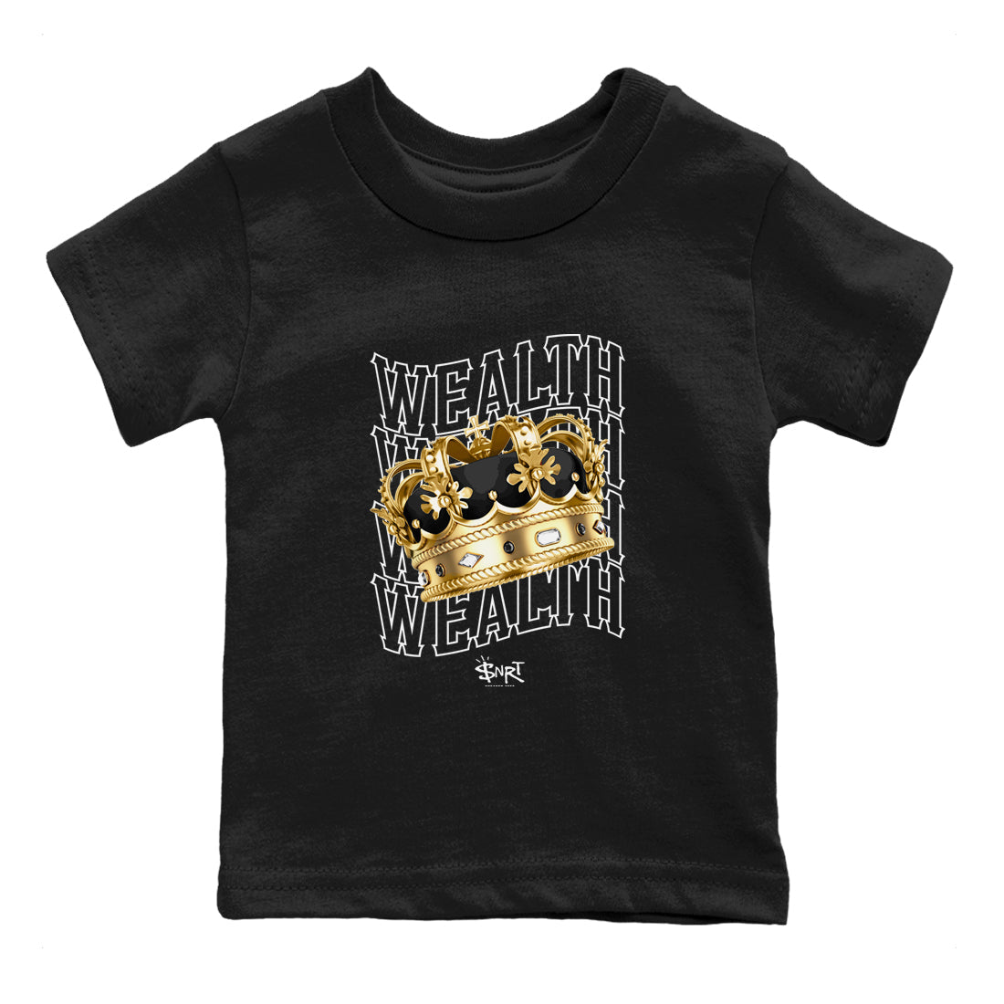 Air Jordan 1 High OG Black Metallic Gold shirts to match jordans Wealth sneaker match tees Jordan 1 Black Metallic Gold Drip Gear Zone streetwear brand Baby and Youth Black 2 cotton tee