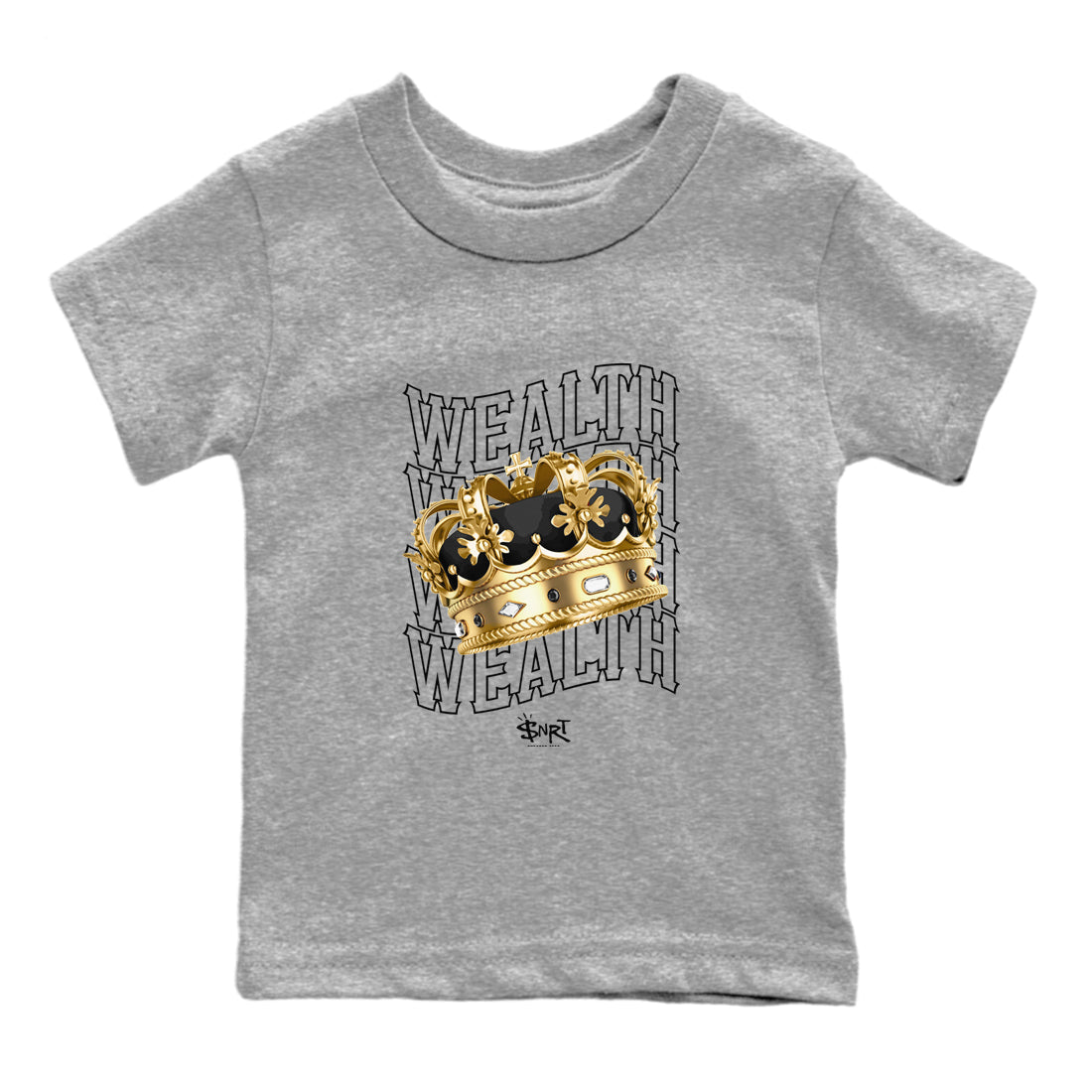 Air Jordan 1 High OG Black Metallic Gold shirts to match jordans Wealth sneaker match tees Jordan 1 Black Metallic Gold Drip Gear Zone streetwear brand Baby and Youth Heather Grey 2 cotton tee