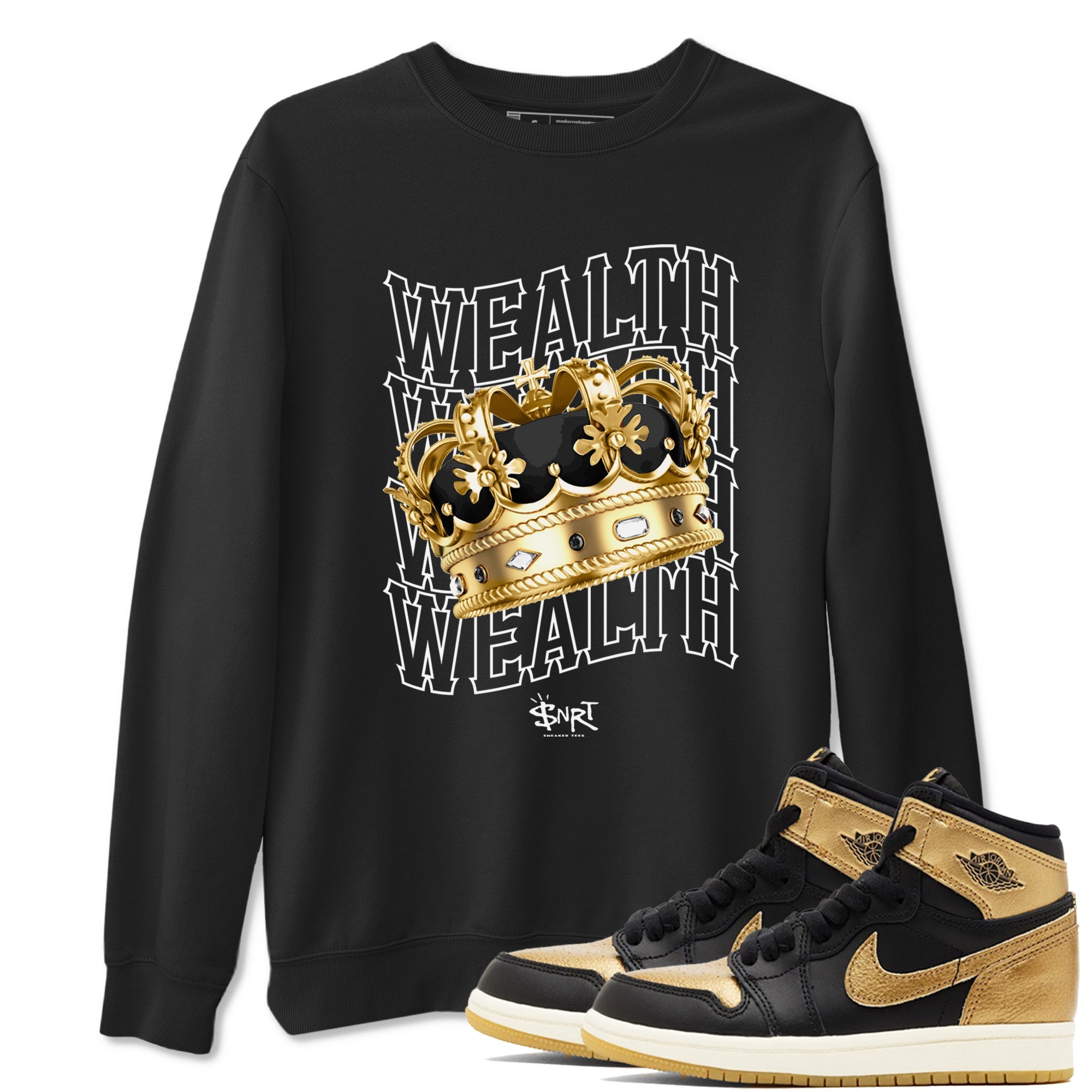 Air Jordan 1 High OG Black Metallic Gold shirts to match jordans Wealth sneaker match tees Jordan 1 Black Metallic Gold Drip Gear Zone streetwear brand Black 1 unisex cotton tee