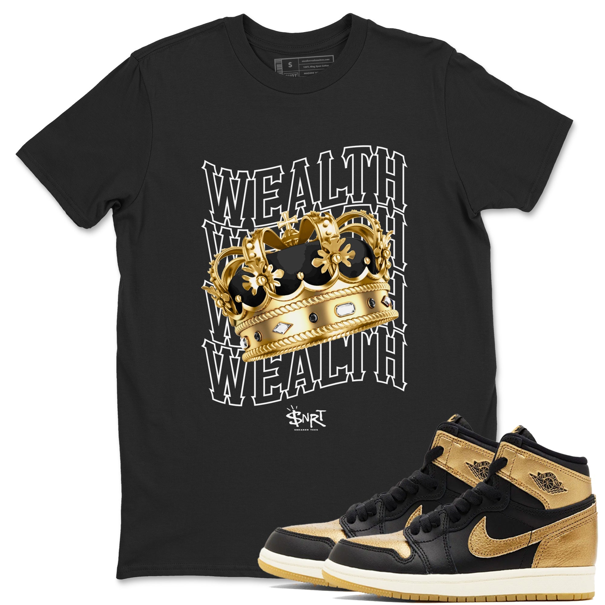 Air Jordan 1 High OG Black Metallic Gold shirts to match jordans Wealth sneaker match tees Jordan 1 Black Metallic Gold Drip Gear Zone streetwear brand Black 1 unisex cotton tee