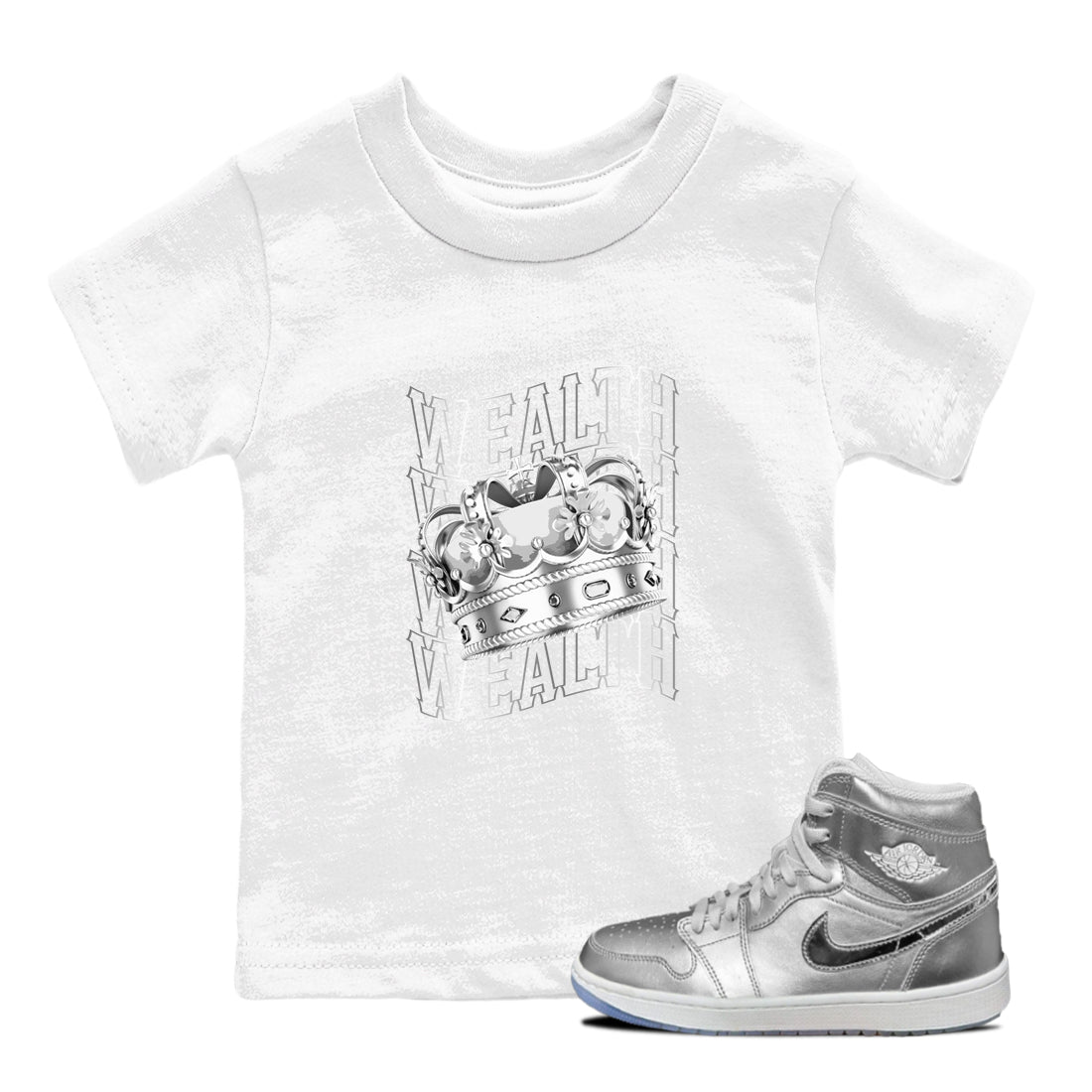 Air Jordan 1 Gift Giving Silver shirts to match jordans Wealth sneaker match tees Air Jordan 1 Gift Giving Drip Gear Zone streetwear brand Baby and Youth White 1 cotton tee
