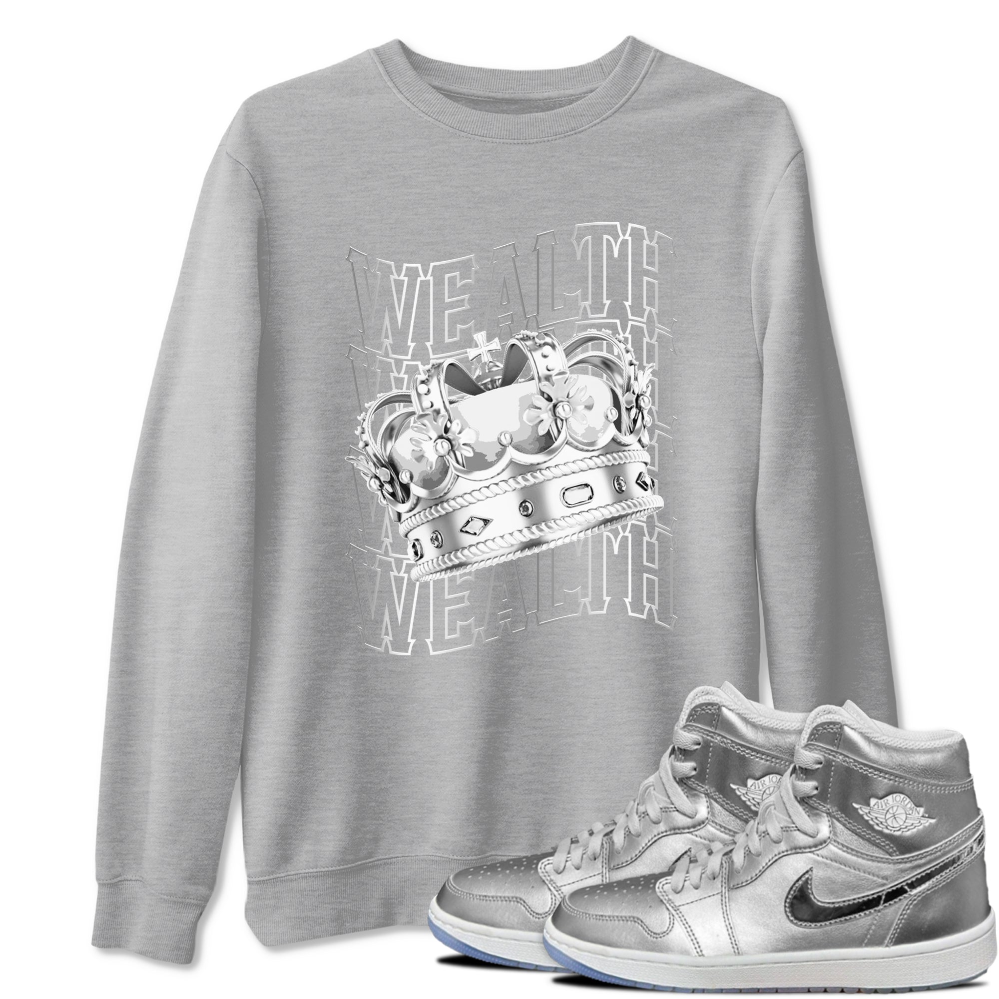 Air Jordan 1 Gift Giving Silver shirts to match jordans Wealth sneaker match tees Air Jordan 1 Gift Giving Drip Gear Zone streetwear brand Heather Grey 1 unisex cotton tee