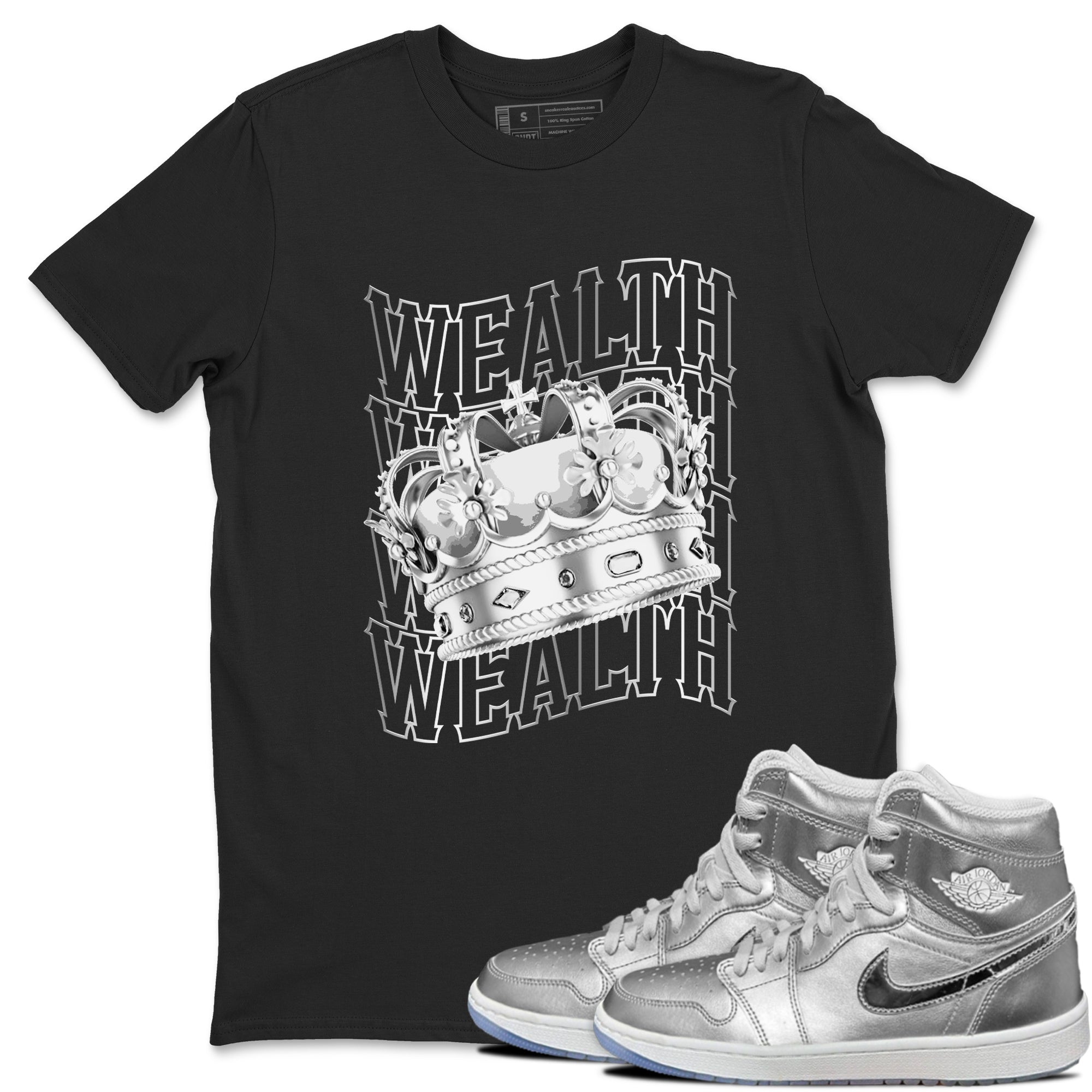 Air Jordan 1 Gift Giving Silver shirts to match jordans Wealth sneaker match tees Air Jordan 1 Gift Giving Drip Gear Zone streetwear brand Black 1 unisex cotton tee