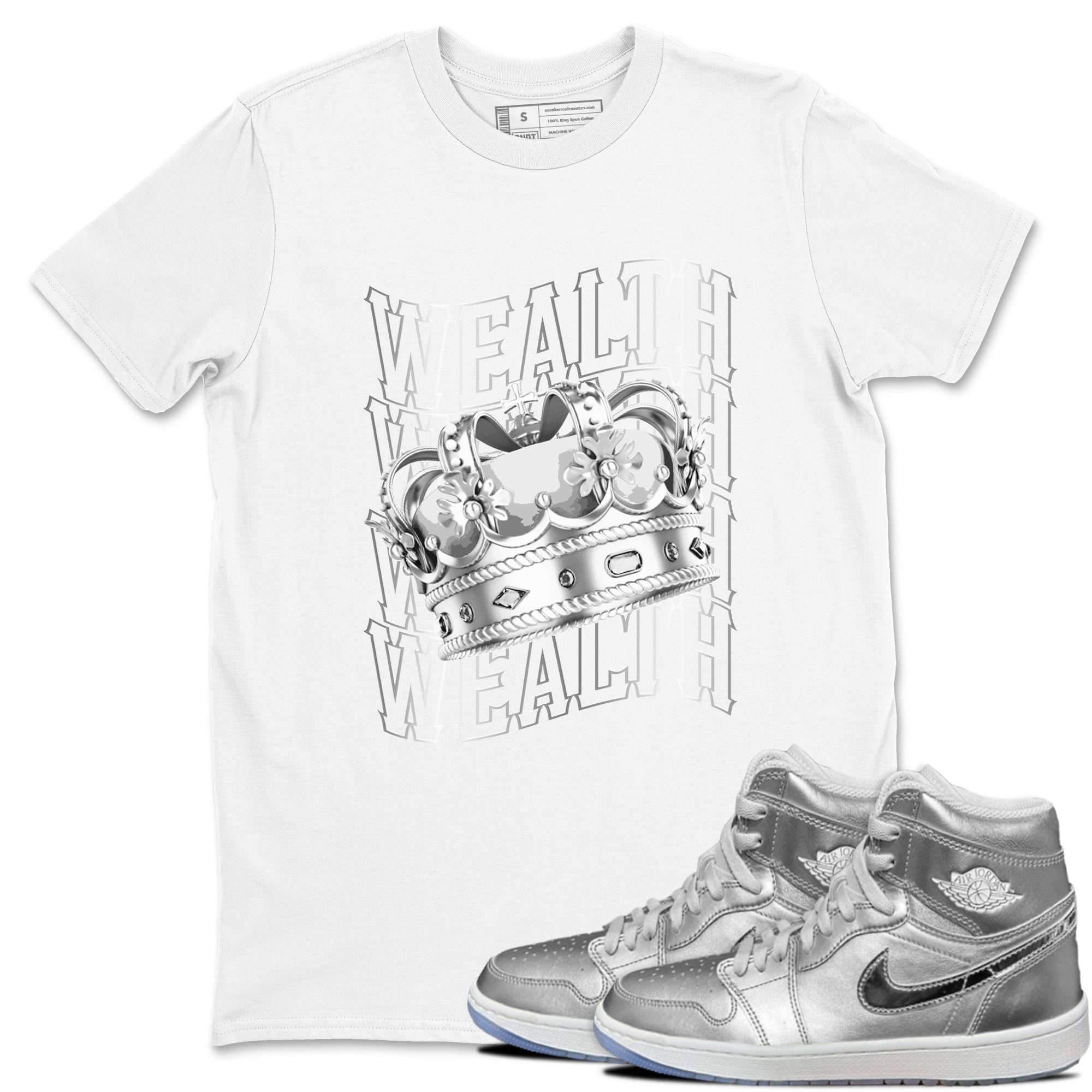 Air Jordan 1 Gift Giving Silver shirts to match jordans Wealth sneaker match tees Air Jordan 1 Gift Giving Drip Gear Zone streetwear brand White 1 unisex cotton tee
