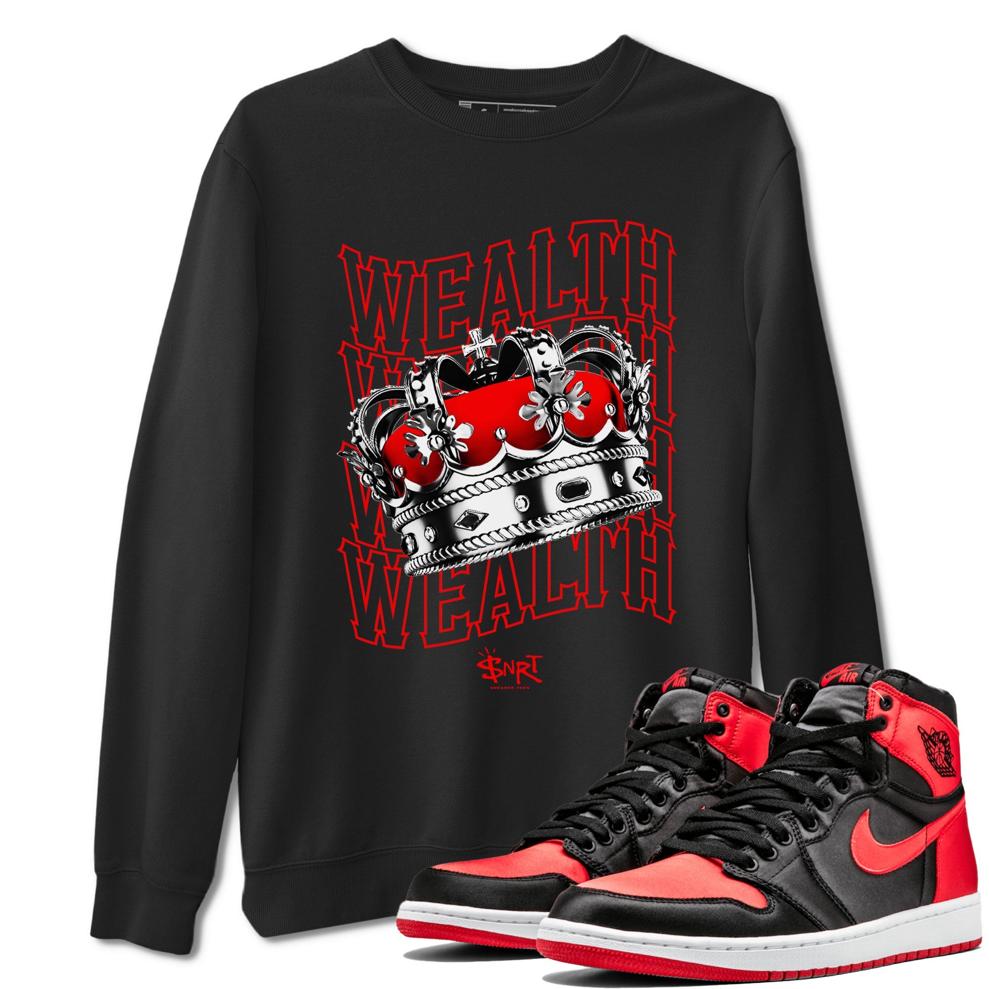 Air Jordan 1 Retro High OG Satin Bred shirt to match jordans Wealth sneaker release tees Air Jordan 1 Satin Bred Drip Gear Zone Unisex Streetwear Clothing Black 1 T-Shirt