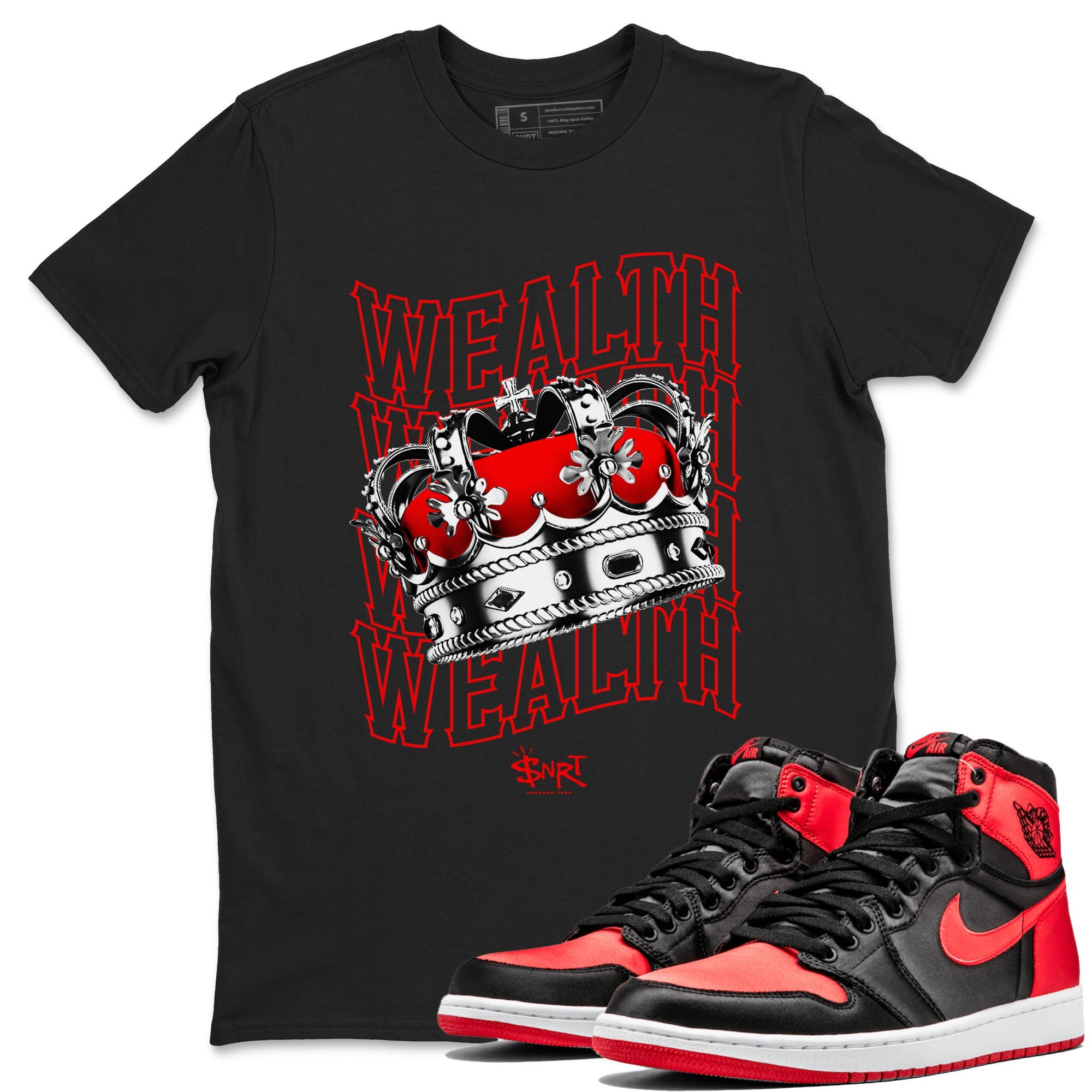 Air Jordan 1 Retro High OG Satin Bred shirt to match jordans Wealth sneaker release tees Air Jordan 1 Satin Bred Drip Gear Zone Unisex Streetwear Clothing Black 1 T-Shirt
