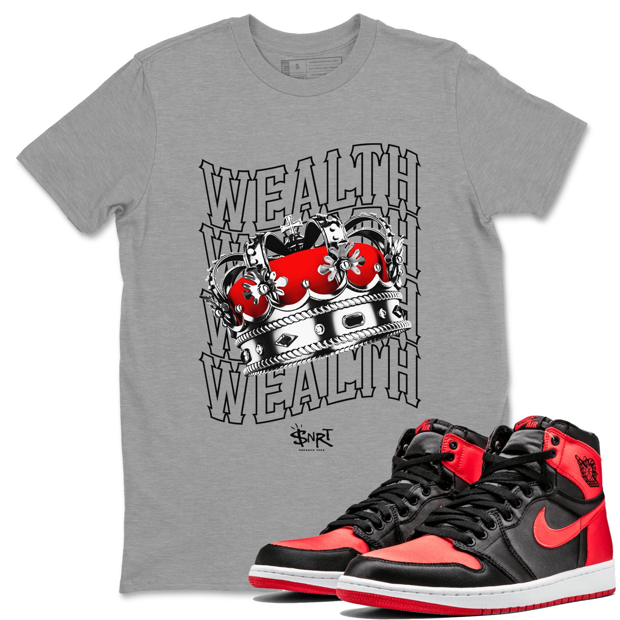 Air Jordan 1 Retro High OG Satin Bred shirt to match jordans Wealth sneaker release tees Air Jordan 1 Satin Bred Drip Gear Zone Unisex Streetwear Clothing Heather Grey 1 T-Shirt