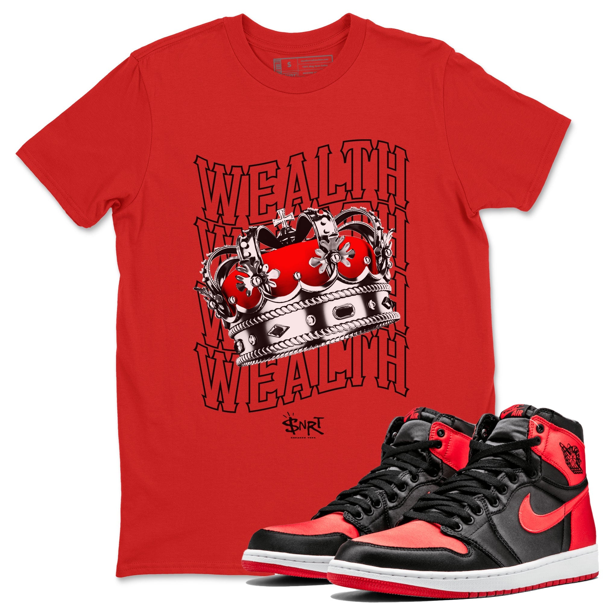 Air Jordan 1 Retro High OG Satin Bred shirt to match jordans Wealth sneaker release tees Air Jordan 1 Satin Bred Drip Gear Zone Unisex Streetwear Clothing Red 1 T-Shirt