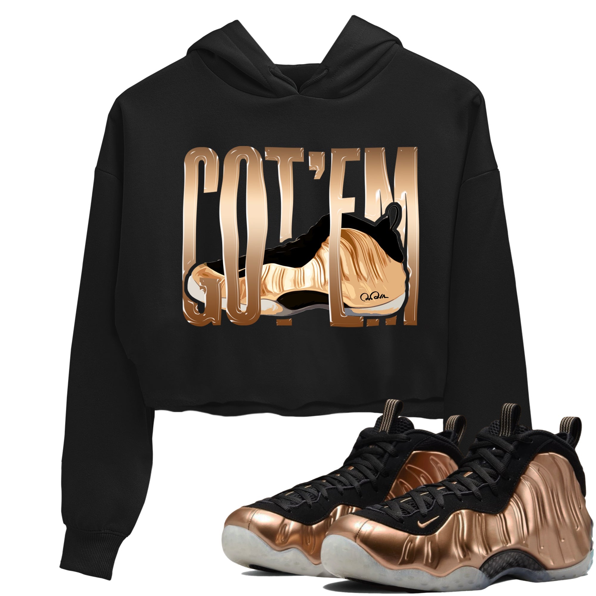 Foams One Metallic Copper shirts to match jordans Wiggling Gotem sneaker match tees Air Foamposite One Metallic Copper match shoes to clothes Drip Gear Zone unisex cotton Black 1 crop tee