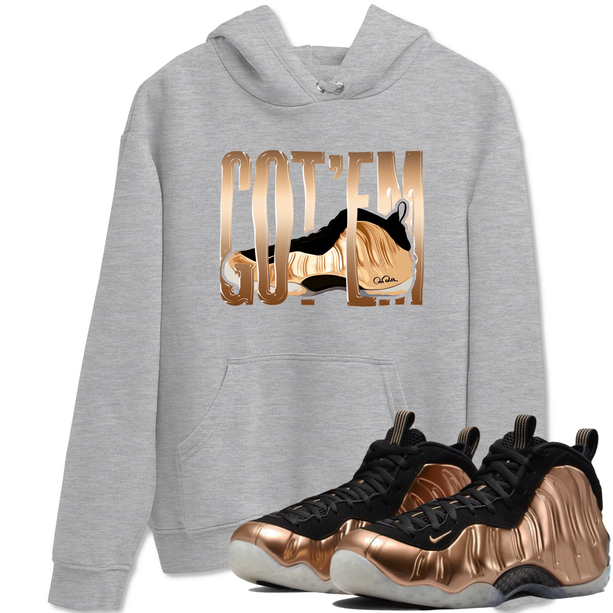 Foams One Metallic Copper shirts to match jordans Wiggling Gotem sneaker match tees Air Foamposite One Metallic Copper match shoes to clothes Drip Gear Zone unisex cotton Heather Grey 1 shirts
