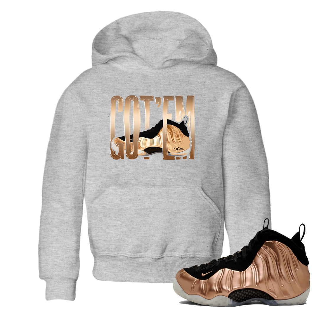 Foams One Metallic Copper shirts to match jordans Wiggling Gotem sneaker match tees Air Foamposite One Metallic Copper match shoes to clothes Drip Gear Zone Youth Baby Heather Grey 1 tee