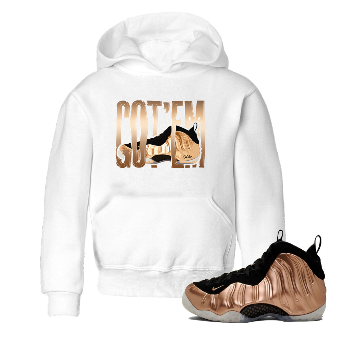 Foams One Metallic Copper shirts to match jordans Wiggling Gotem sneaker match tees Air Foamposite One Metallic Copper match shoes to clothes Drip Gear Zone Youth Baby White 1 tee