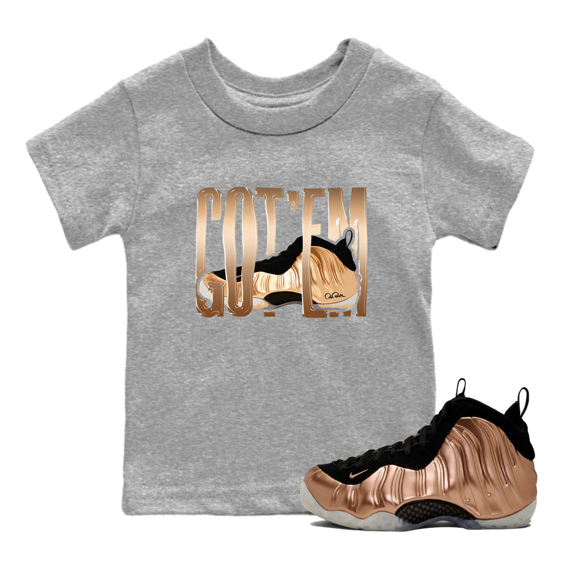 Foams One Metallic Copper shirts to match jordans Wiggling Gotem sneaker match tees Air Foamposite One Metallic Copper match shoes to clothes Drip Gear Zone Youth Baby Heather Grey 1 tee