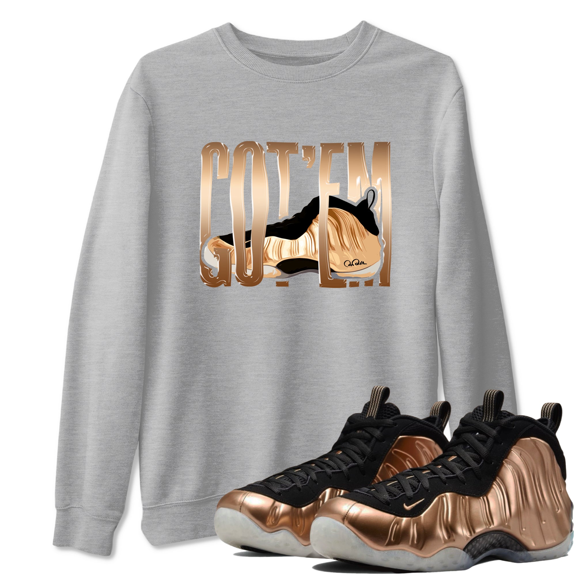 Foams One Metallic Copper shirts to match jordans Wiggling Gotem sneaker match tees Air Foamposite One Metallic Copper match shoes to clothes Drip Gear Zone unisex cotton Heather Grey 1 shirts