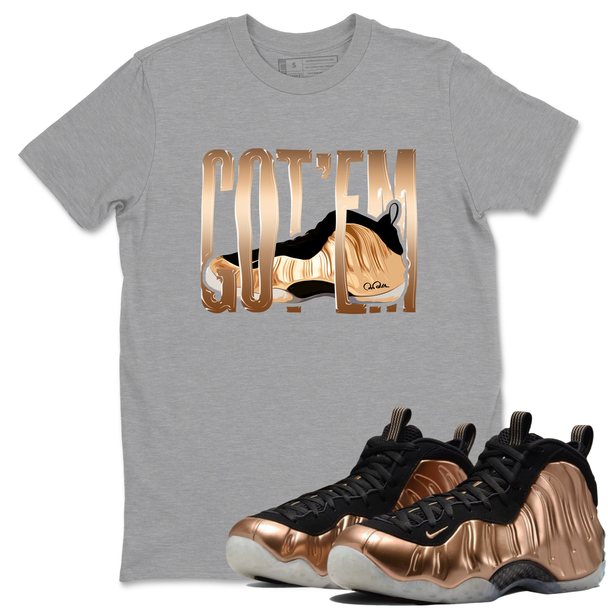 Foams One Metallic Copper shirts to match jordans Wiggling Gotem sneaker match tees Air Foamposite One Metallic Copper match shoes to clothes Drip Gear Zone unisex cotton Heather Grey 1 shirts