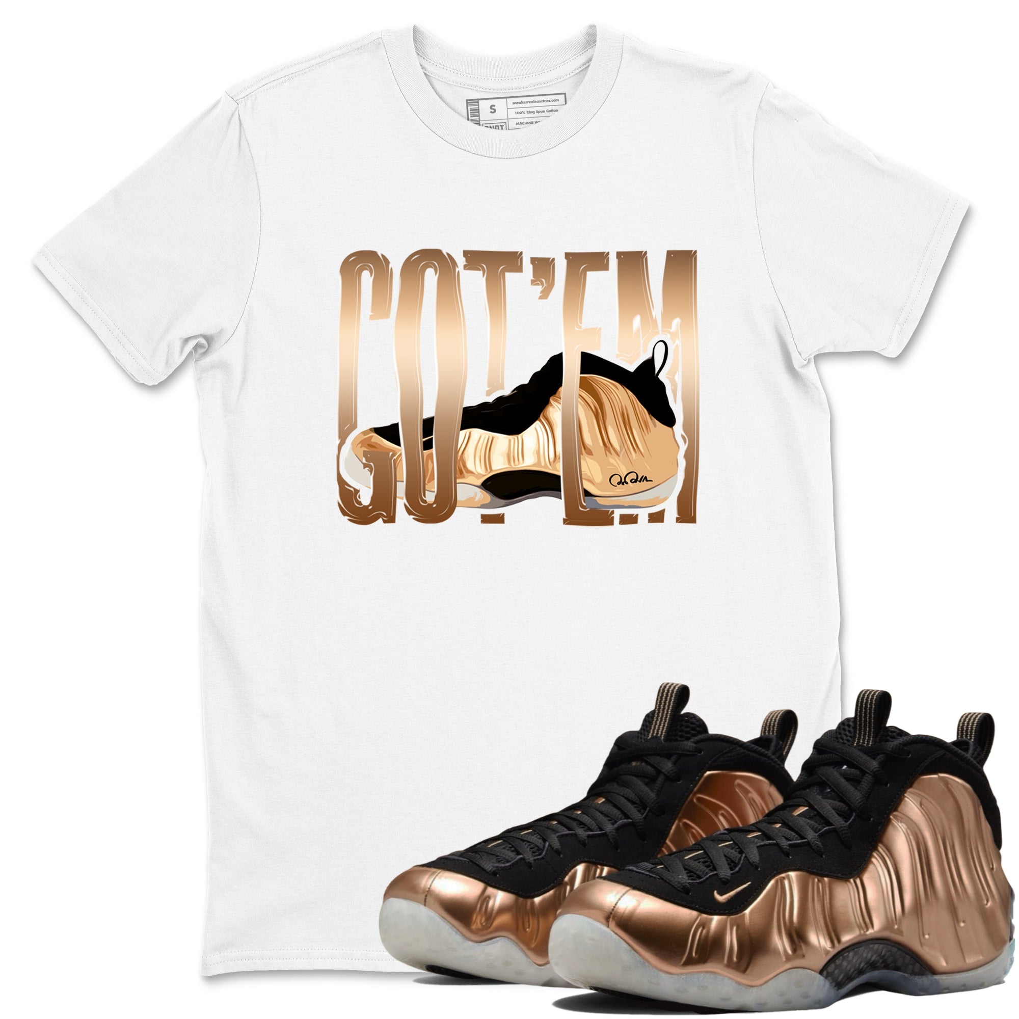Foams One Metallic Copper shirts to match jordans Wiggling Gotem sneaker match tees Air Foamposite One Metallic Copper match shoes to clothes Drip Gear Zone unisex cotton White 1 shirts