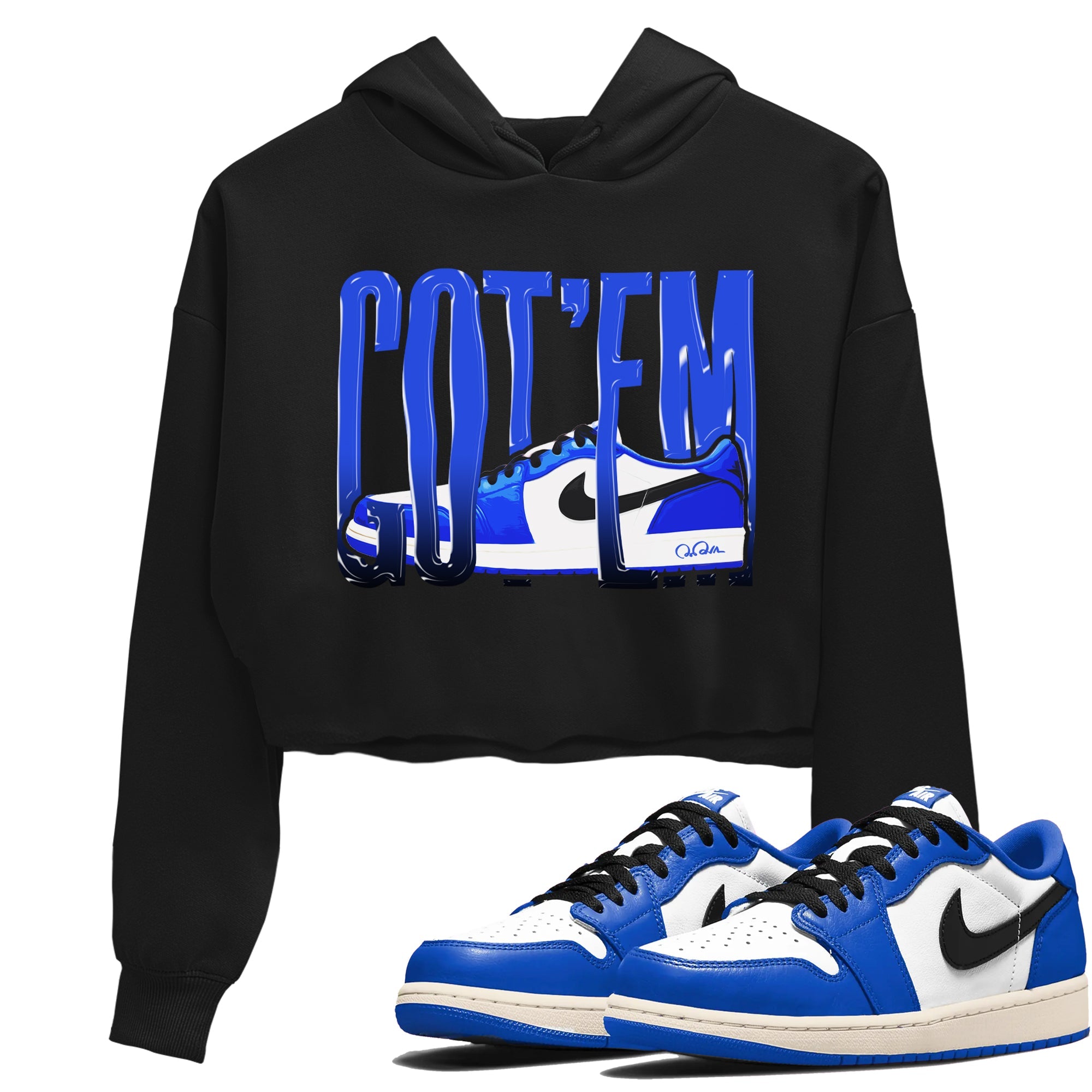 AJ1 Game Royal shirt to match jordans Wiggling Gotem sneaker tees Air Jordan 1 Game Royal Drip Gear Zone Black 1 crop length shirt