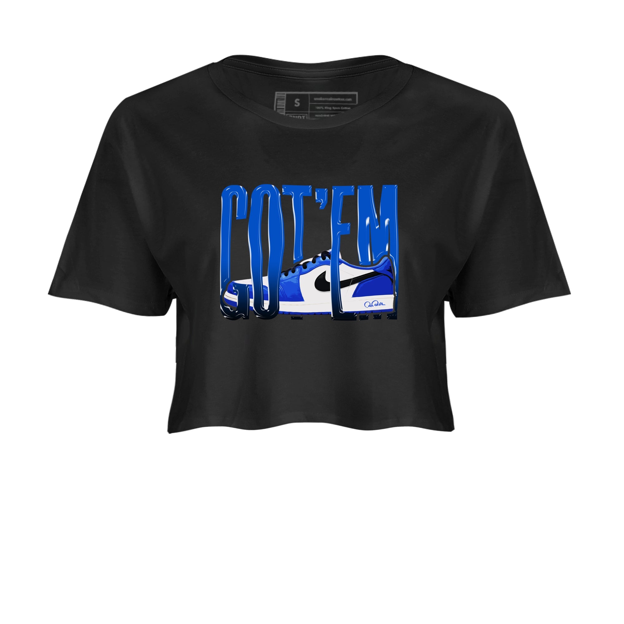 AJ1 Game Royal shirt to match jordans Wiggling Gotem sneaker tees Air Jordan 1 Game Royal Drip Gear Zone Black 2 crop length shirt