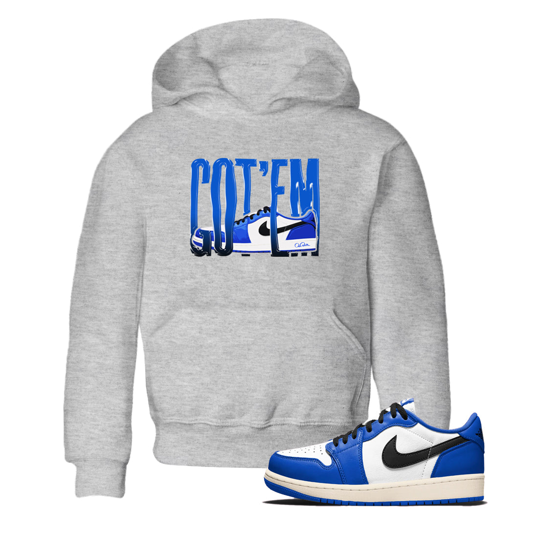 AJ1 Game Royal shirt to match jordans Wiggling Gotem sneaker tees Air Jordan 1 Game Royal Drip Gear Zone baby toddler Heather Grey 1 cotton Shirt
