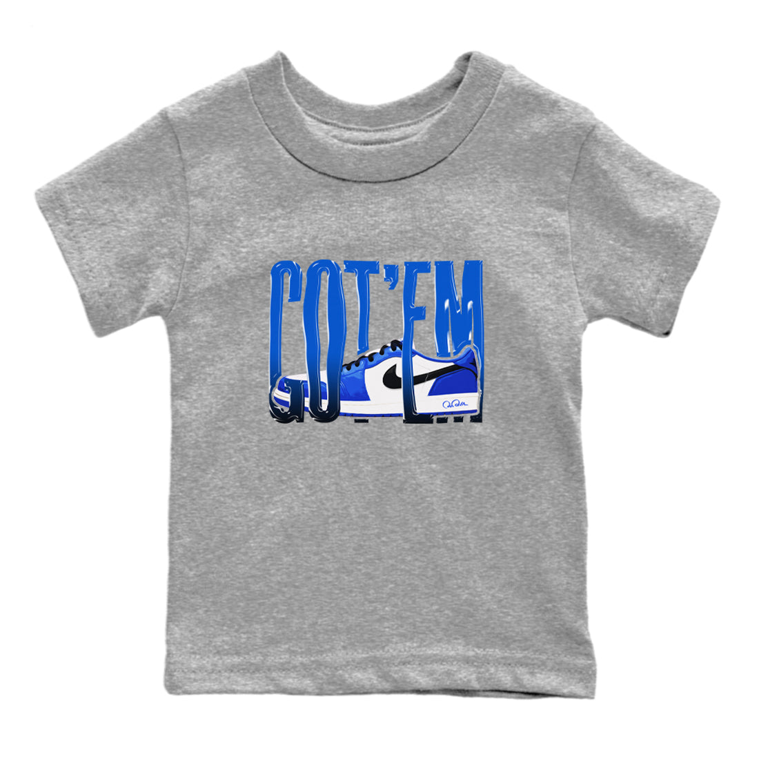 AJ1 Game Royal shirt to match jordans Wiggling Gotem sneaker tees Air Jordan 1 Game Royal Drip Gear Zone baby toddler Heather Grey 2 cotton Shirt