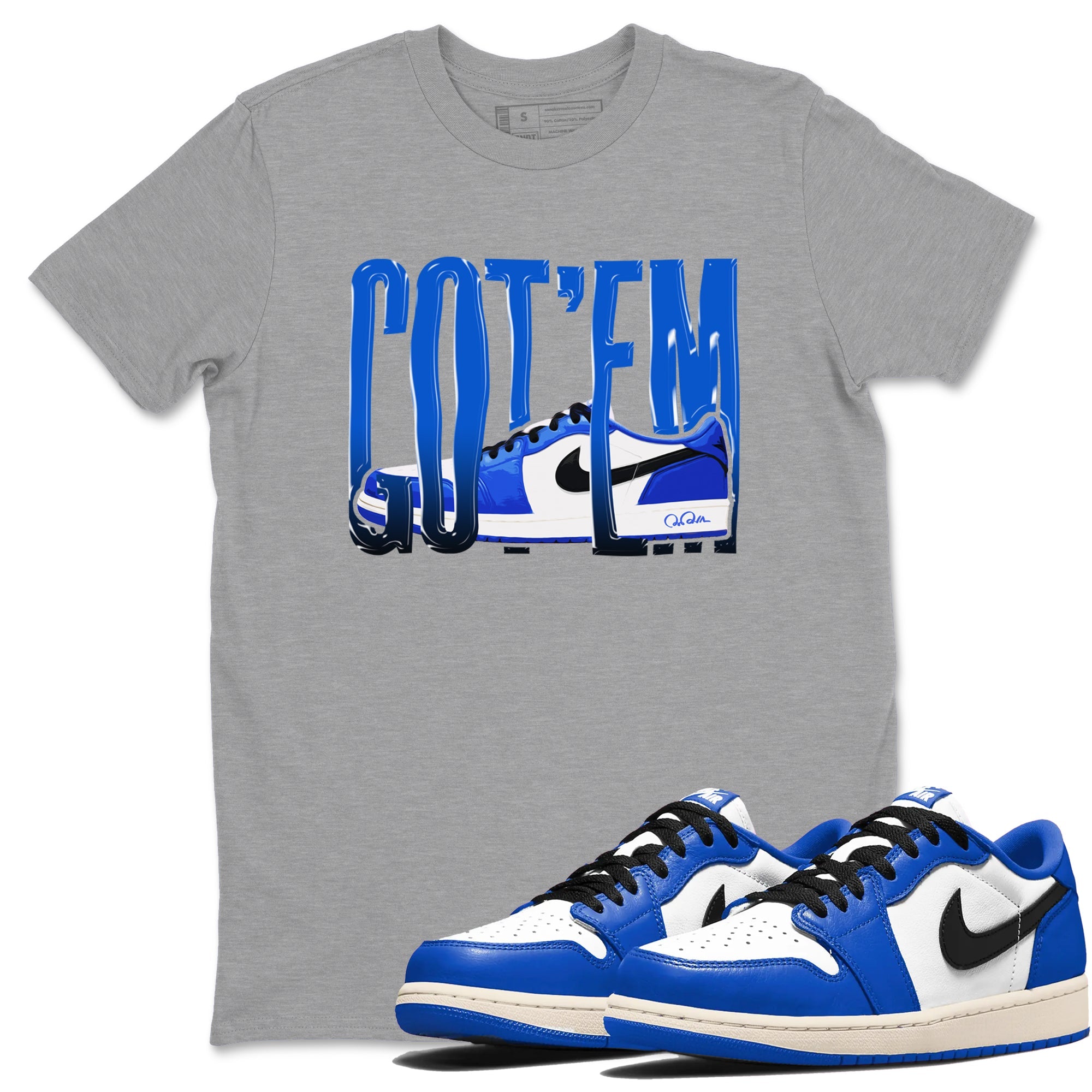 AJ1 Game Royal shirt to match jordans Wiggling Gotem sneaker tees Air Jordan 1 Game Royal Drip Gear Zone unisex cotton Heather Grey 1 crew neck shirt
