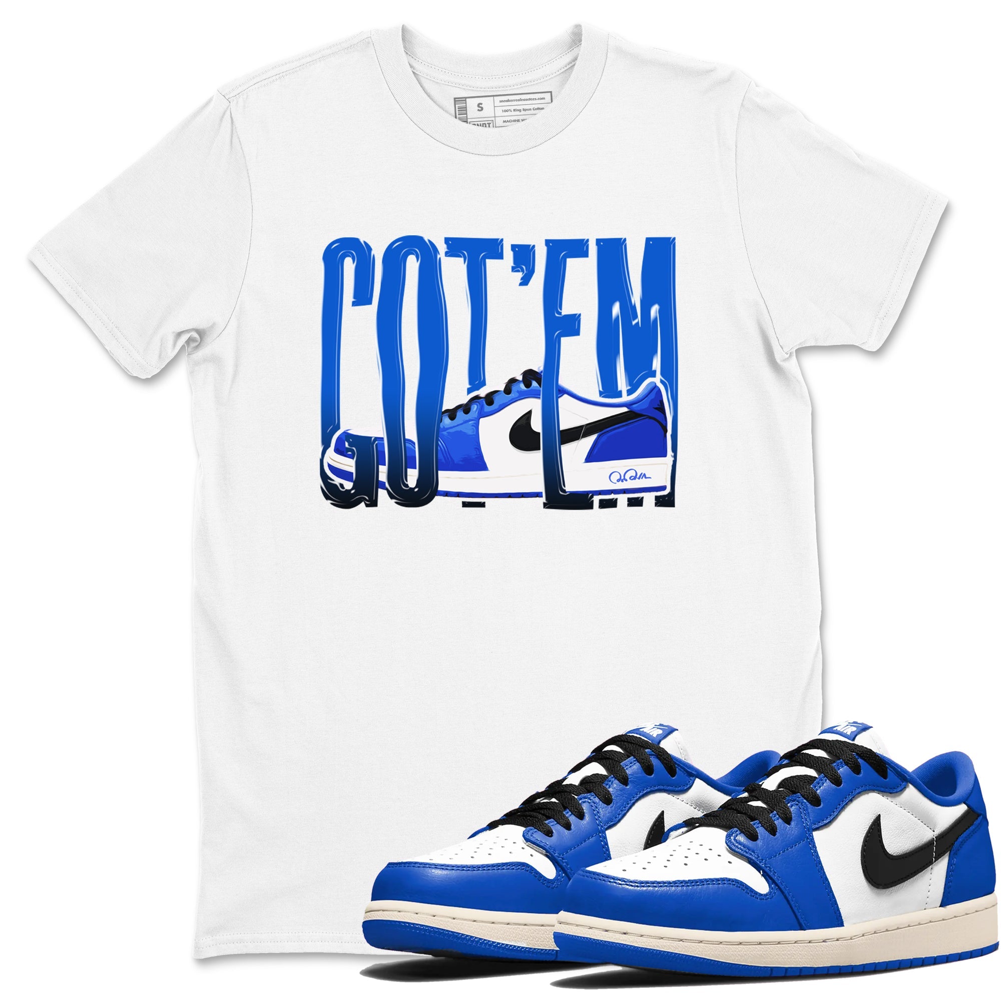 AJ1 Game Royal shirt to match jordans Wiggling Gotem sneaker tees Air Jordan 1 Game Royal Drip Gear Zone unisex cotton White 1 crew neck shirt