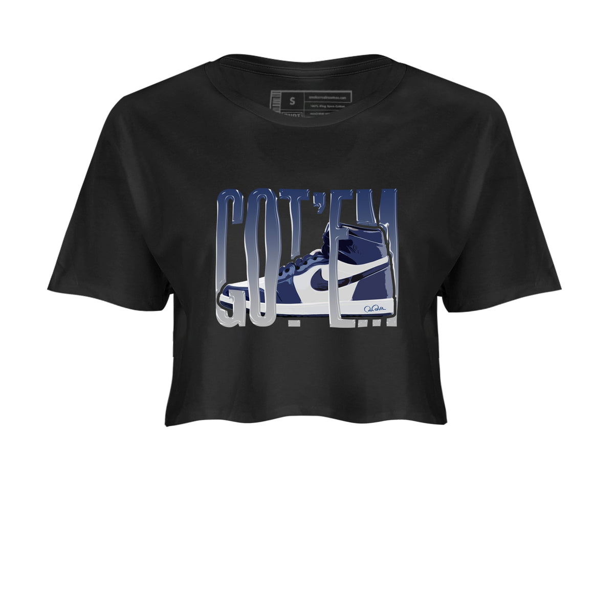 1s Midnight Navy shirts to match jordans Wiggling Gotem sneaker match tees Air Jordan 1 Midnight Navy match shoes to clothes Drip Gear Zone unisex cotton Black 2 crop tee