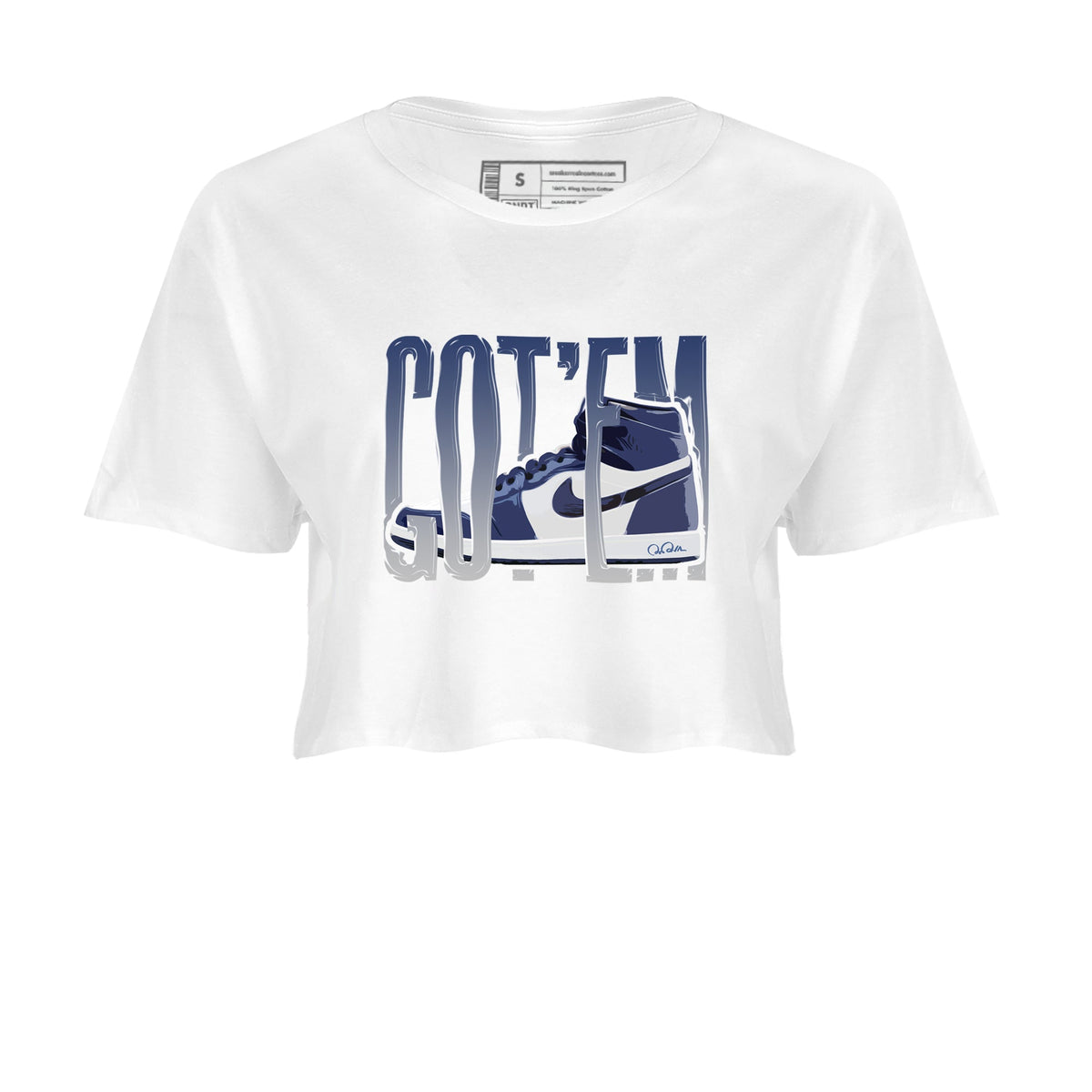 1s Midnight Navy shirts to match jordans Wiggling Gotem sneaker match tees Air Jordan 1 Midnight Navy match shoes to clothes Drip Gear Zone unisex cotton White 2 crop tee