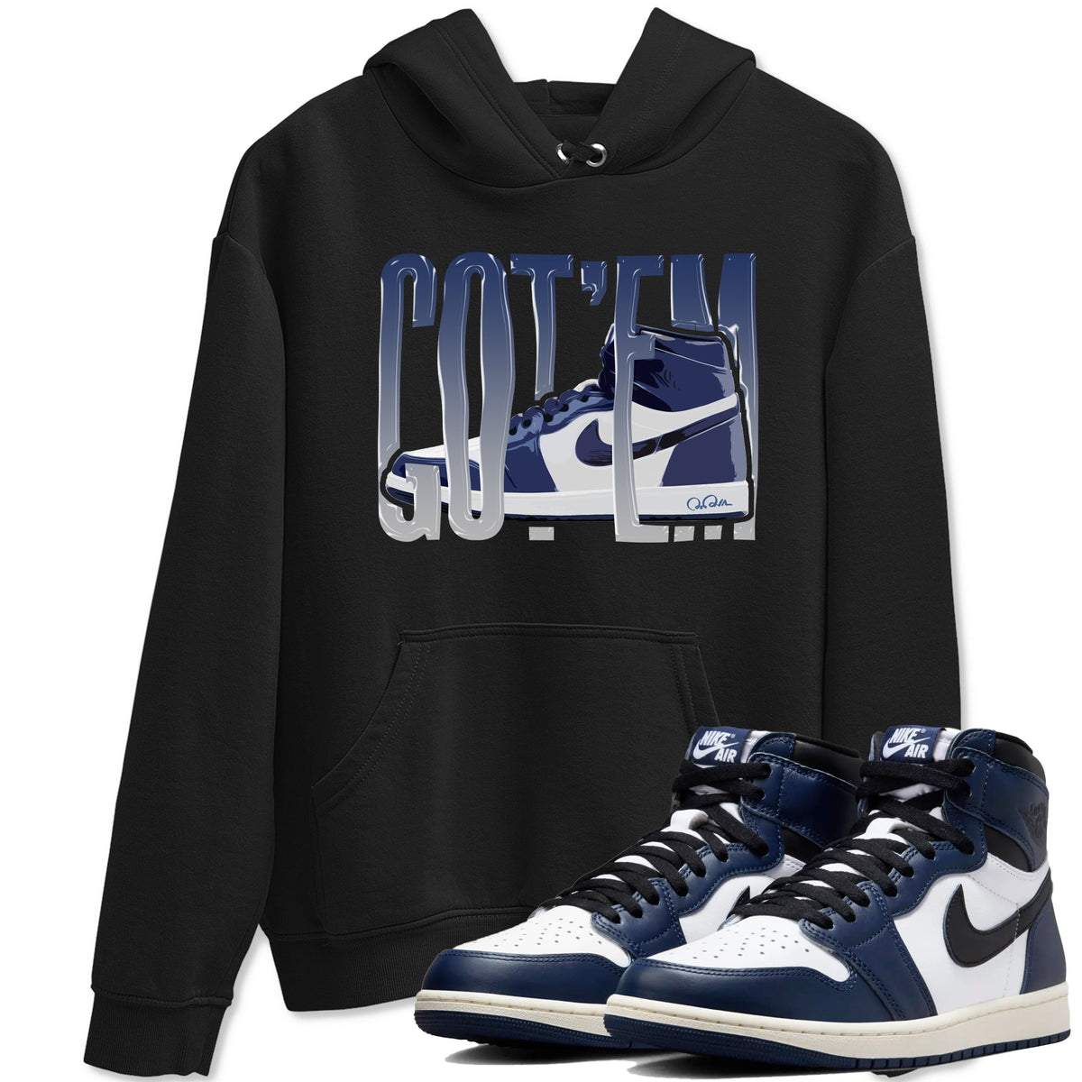 1s Midnight Navy shirts to match jordans Wiggling Gotem sneaker match tees Air Jordan 1 Midnight Navy match shoes to clothes Drip Gear Zone unisex cotton Black 1 shirts