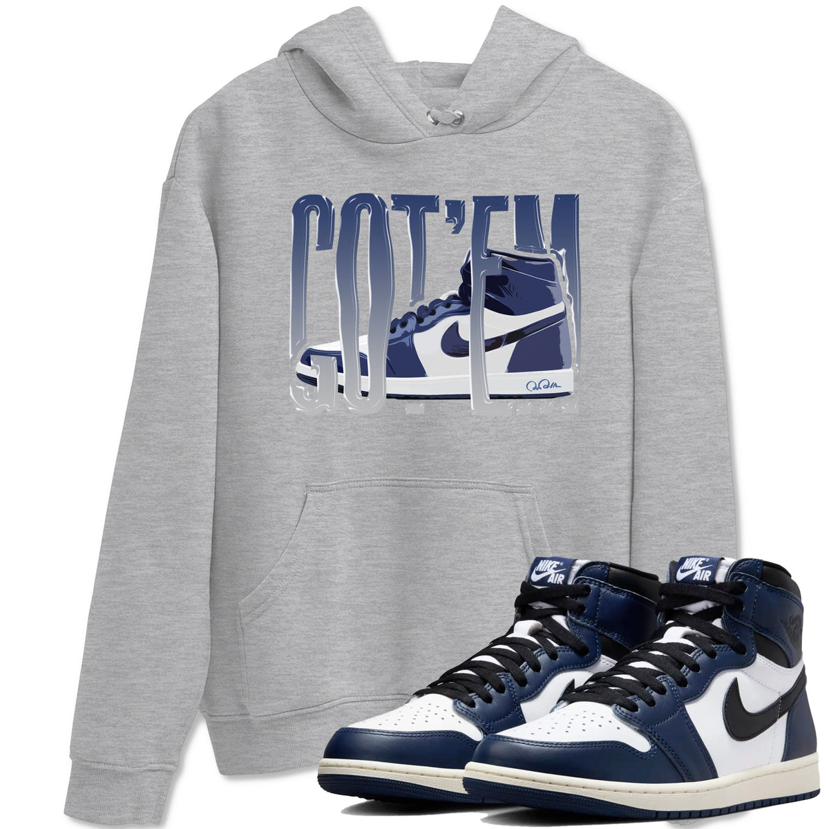 1s Midnight Navy shirts to match jordans Wiggling Gotem sneaker match tees Air Jordan 1 Midnight Navy match shoes to clothes Drip Gear Zone unisex cotton Heather Grey 1 shirts