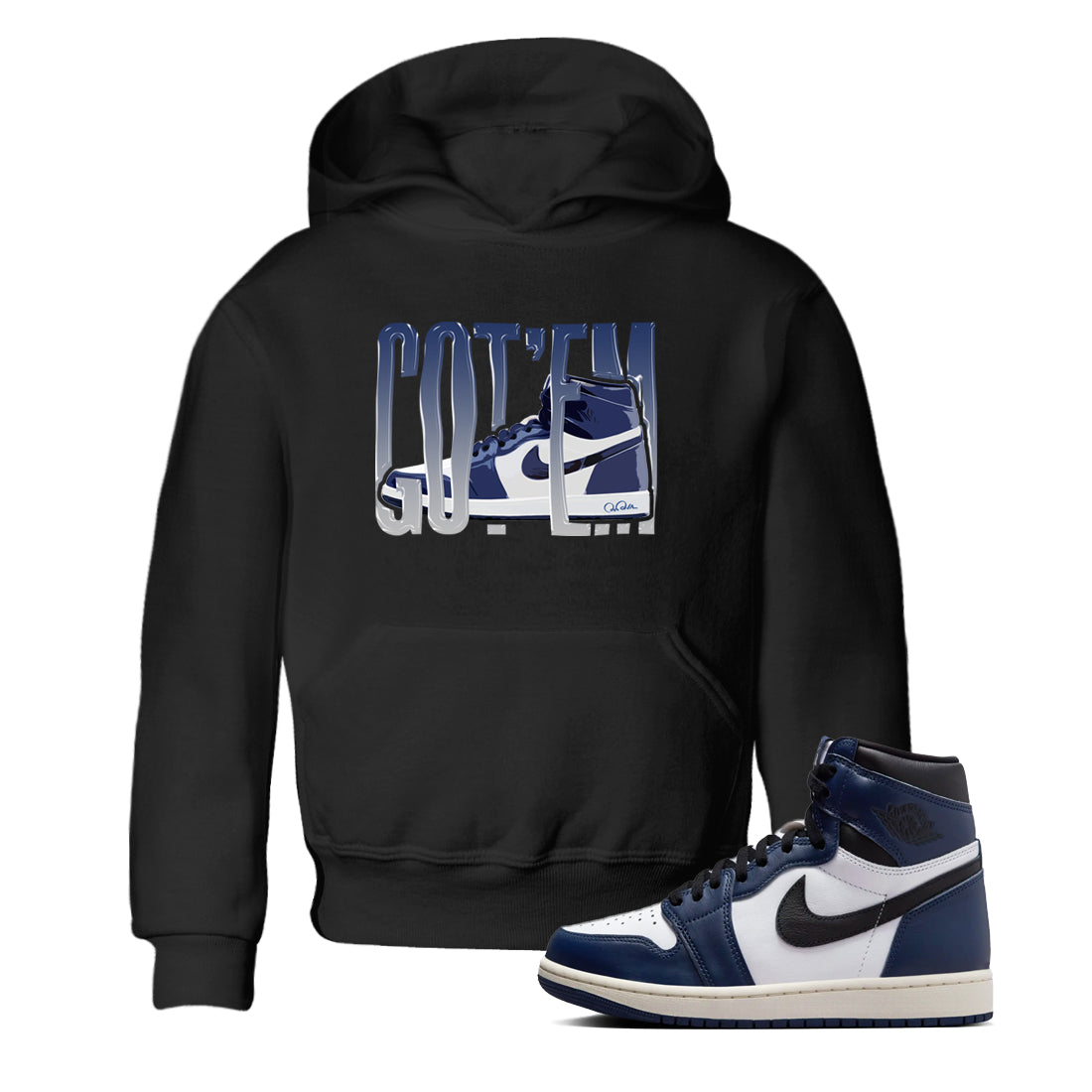 1s Midnight Navy shirts to match jordans Wiggling Gotem sneaker match tees Air Jordan 1 Midnight Navy match shoes to clothes Drip Gear Zone Youth Baby Black 1 tee