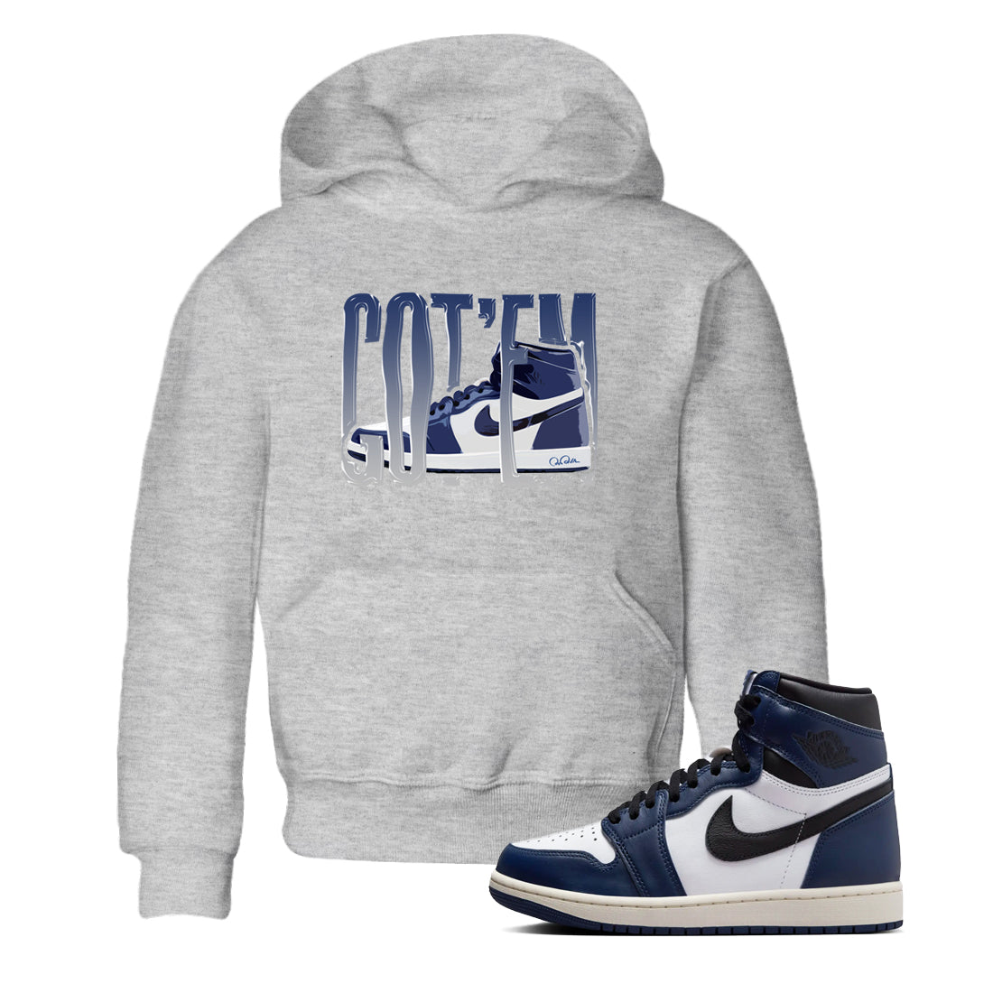 1s Midnight Navy shirts to match jordans Wiggling Gotem sneaker match tees Air Jordan 1 Midnight Navy match shoes to clothes Drip Gear Zone Youth Baby Heather Grey 1 tee