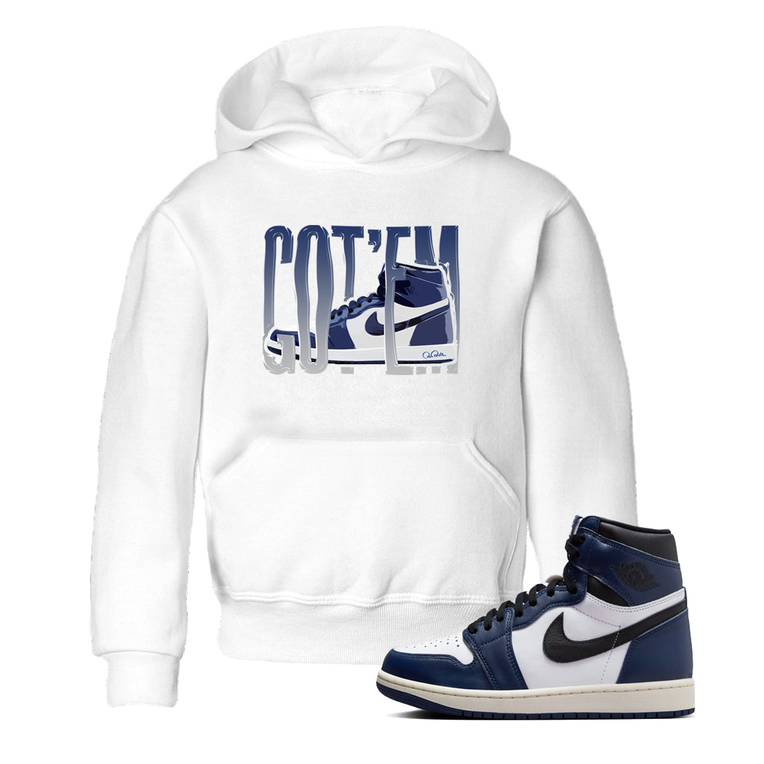 1s Midnight Navy shirts to match jordans Wiggling Gotem sneaker match tees Air Jordan 1 Midnight Navy match shoes to clothes Drip Gear Zone Youth Baby White 1 tee