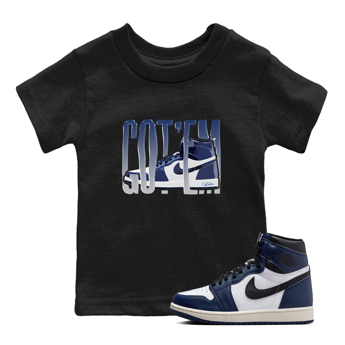 1s Midnight Navy shirts to match jordans Wiggling Gotem sneaker match tees Air Jordan 1 Midnight Navy match shoes to clothes Drip Gear Zone Youth Baby Black 1 tee