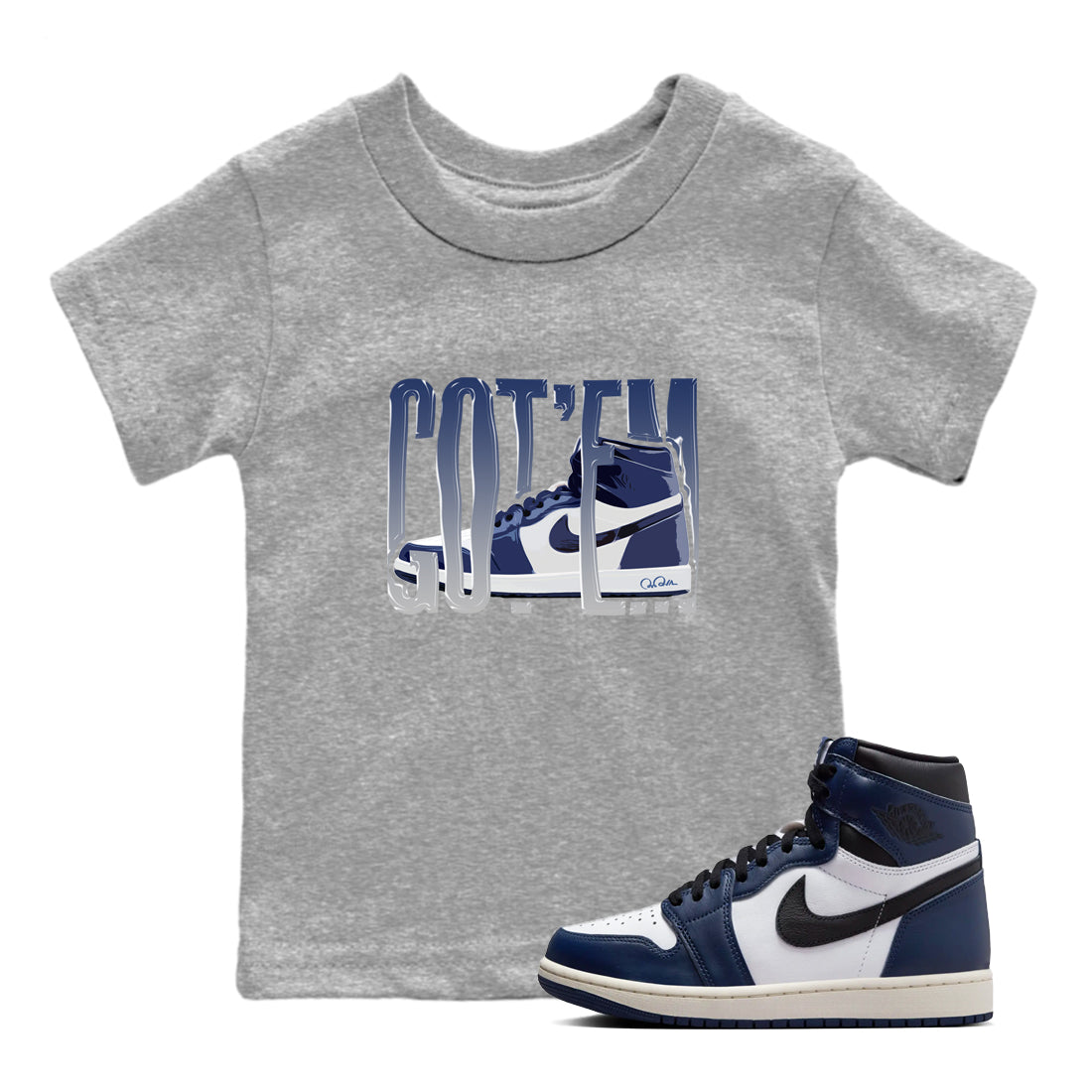 1s Midnight Navy shirts to match jordans Wiggling Gotem sneaker match tees Air Jordan 1 Midnight Navy match shoes to clothes Drip Gear Zone Youth Baby Heather Grey 1 tee