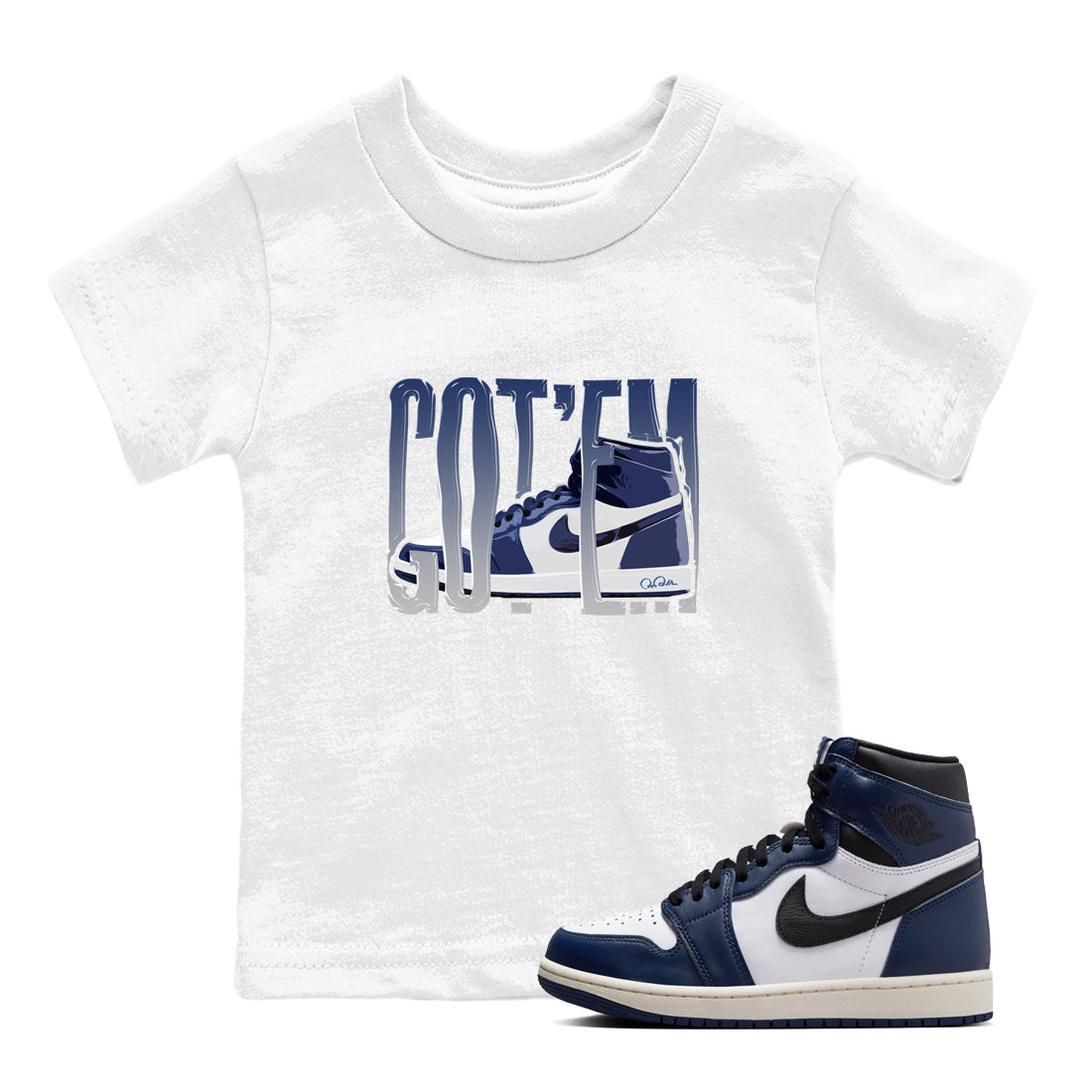 1s Midnight Navy shirts to match jordans Wiggling Gotem sneaker match tees Air Jordan 1 Midnight Navy match shoes to clothes Drip Gear Zone Youth Baby White 1 tee