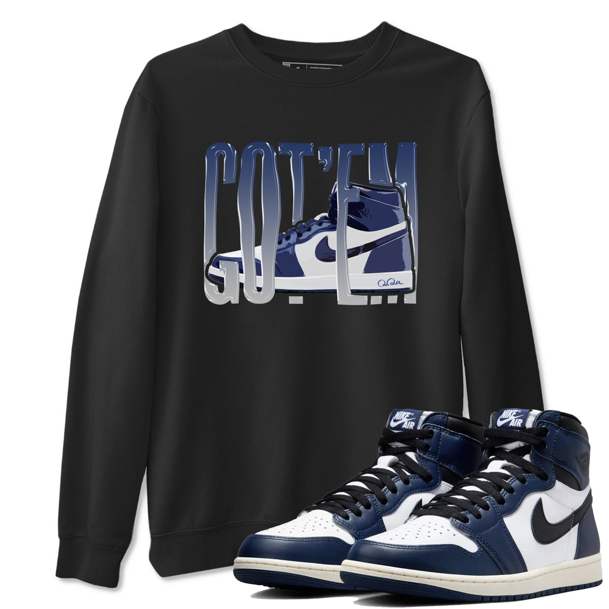 1s Midnight Navy shirts to match jordans Wiggling Gotem sneaker match tees Air Jordan 1 Midnight Navy match shoes to clothes Drip Gear Zone unisex cotton Black 1 shirts