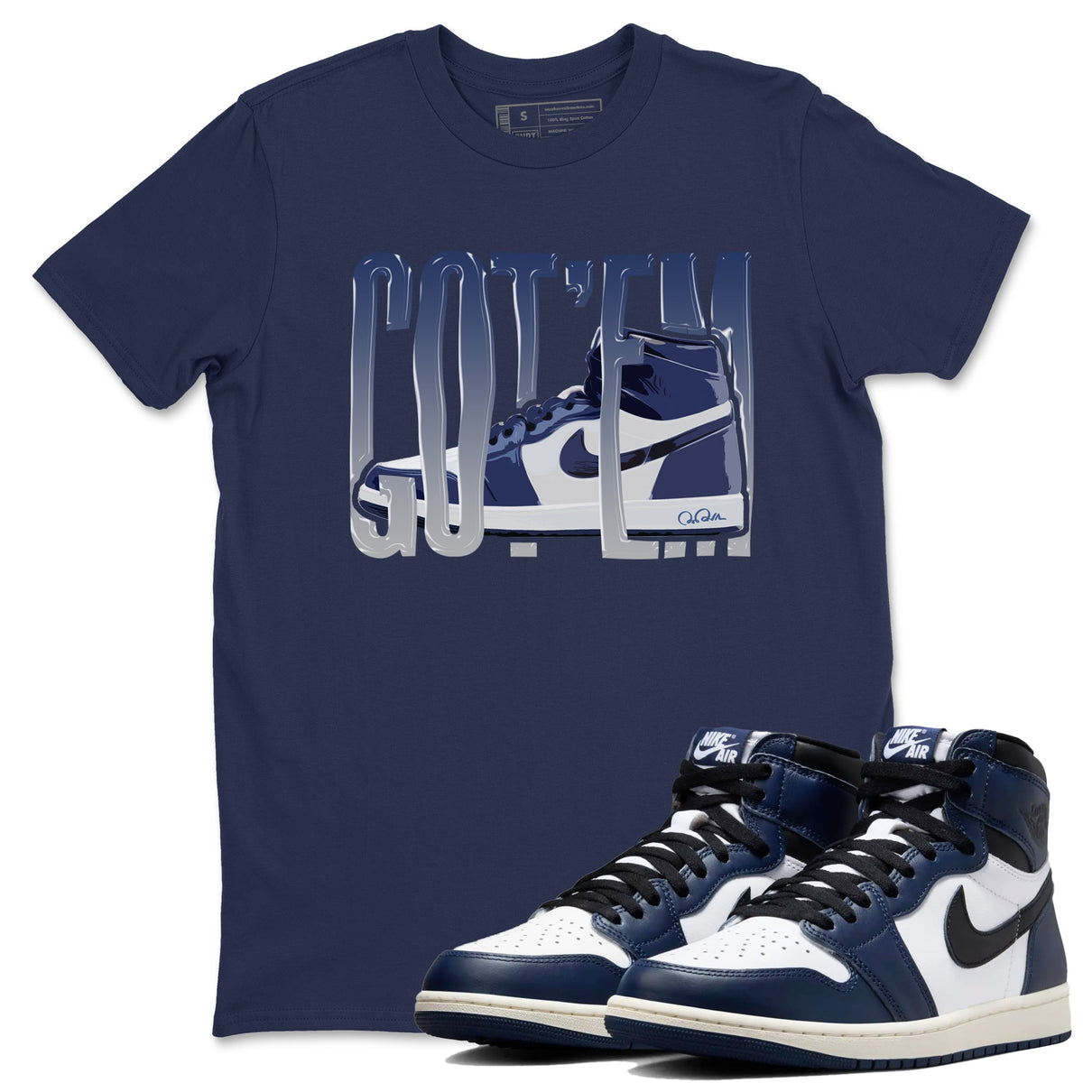 1s Midnight Navy shirts to match jordans Wiggling Gotem sneaker match tees Air Jordan 1 Midnight Navy match shoes to clothes Drip Gear Zone unisex cotton Navy 1 shirts