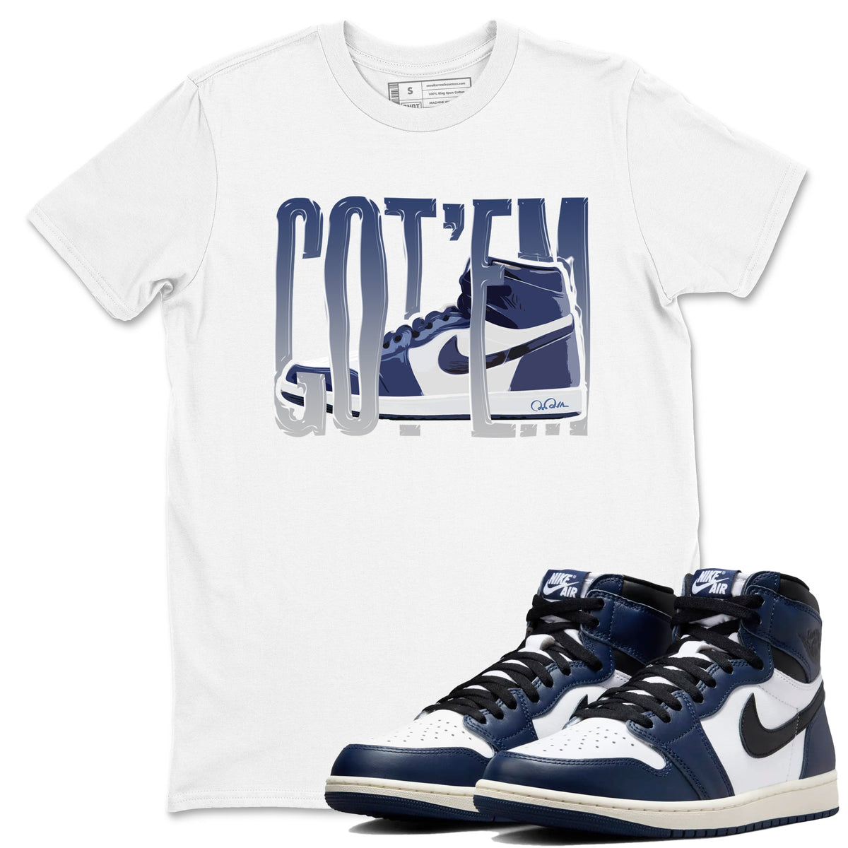 1s Midnight Navy shirts to match jordans Wiggling Gotem sneaker match tees Air Jordan 1 Midnight Navy match shoes to clothes Drip Gear Zone unisex cotton White 1 shirts