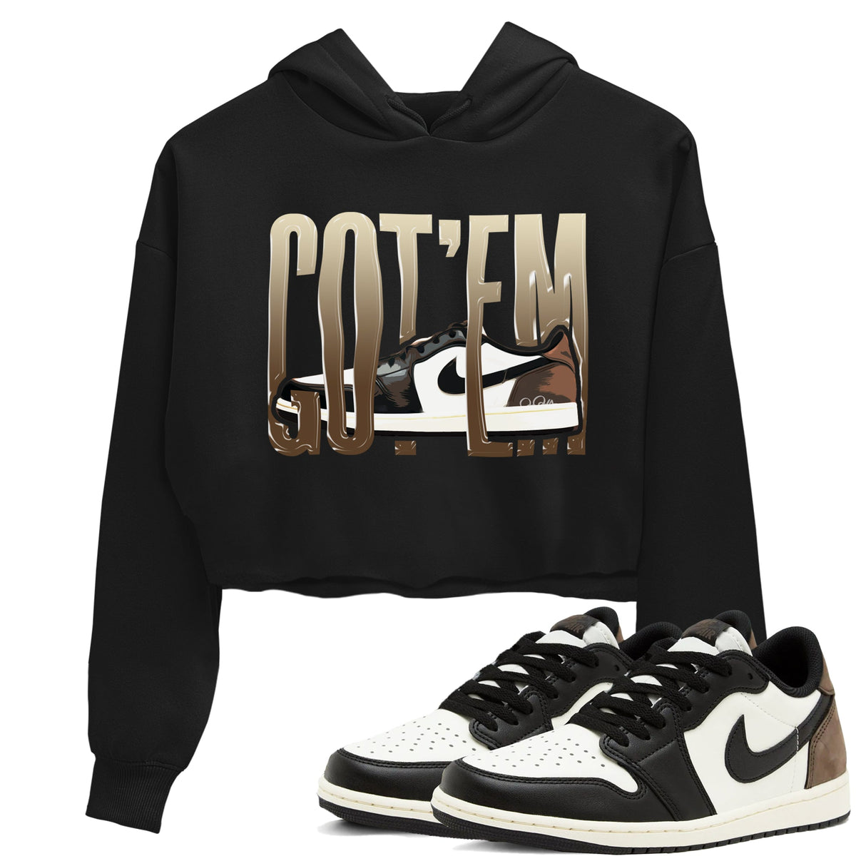 1s Low OG Mocha shirts to match jordans Wiggling Gotem sneaker match tees Air Jordan 1 Mocha match shoes to clothes Drip Gear Zone unisex cotton Black 1 crop tee