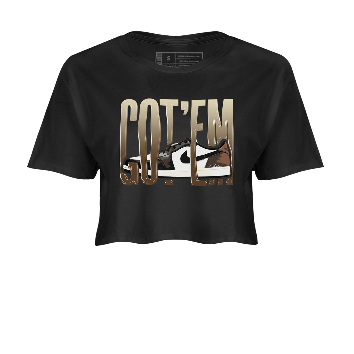 1s Low OG Mocha shirts to match jordans Wiggling Gotem sneaker match tees Air Jordan 1 Mocha match shoes to clothes Drip Gear Zone unisex cotton Black 2 crop tee
